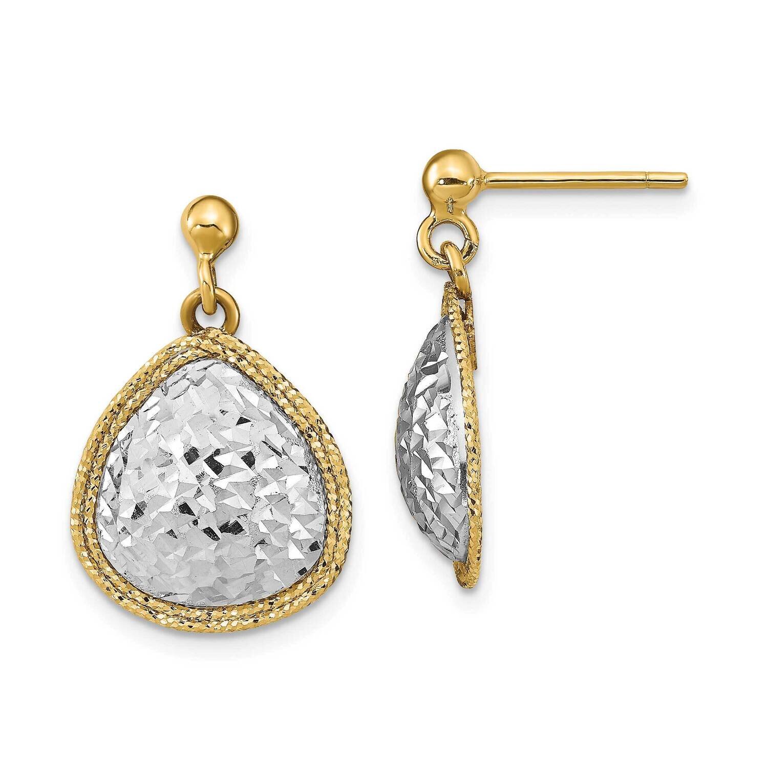 Teardrop Post Dangle Earrings 14k Two-tone Gold Polished Diamond-cut HB-LE2085