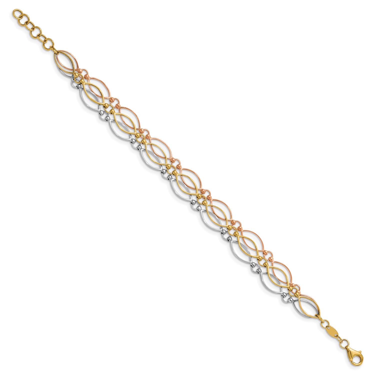 Tri-color Polished Bracelet 14k Gold HB-LF1430-7.25