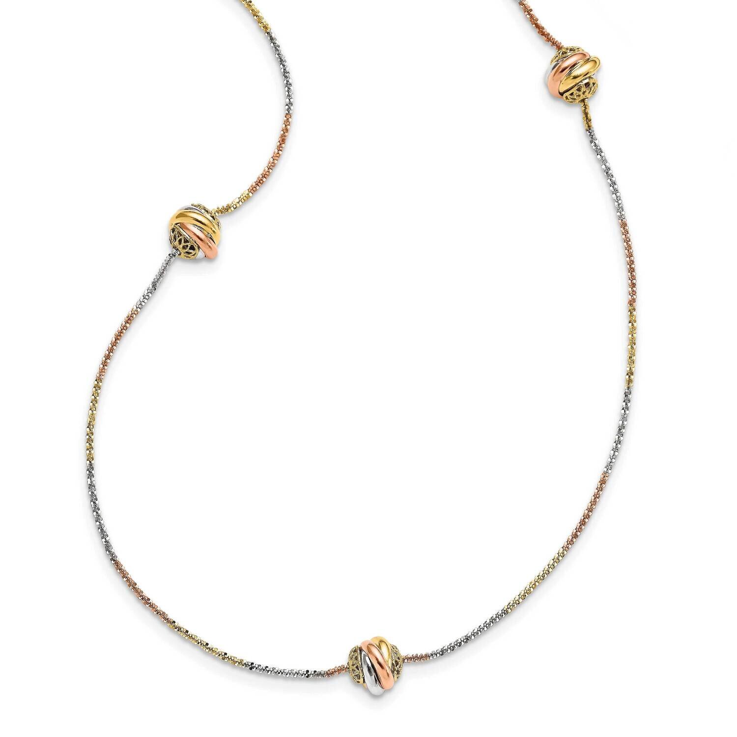 Tri-color Polished Filigree Beaded Necklace 14k Gold HB-LF1446-29