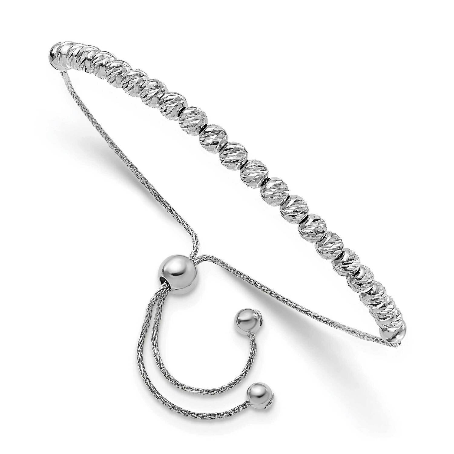 Leslie&#39;s Beaded Bolo Adj. Bracelet 14k White Gold Polished Diamond-cut HB-LF1489W, MPN: LF1489W, 19…