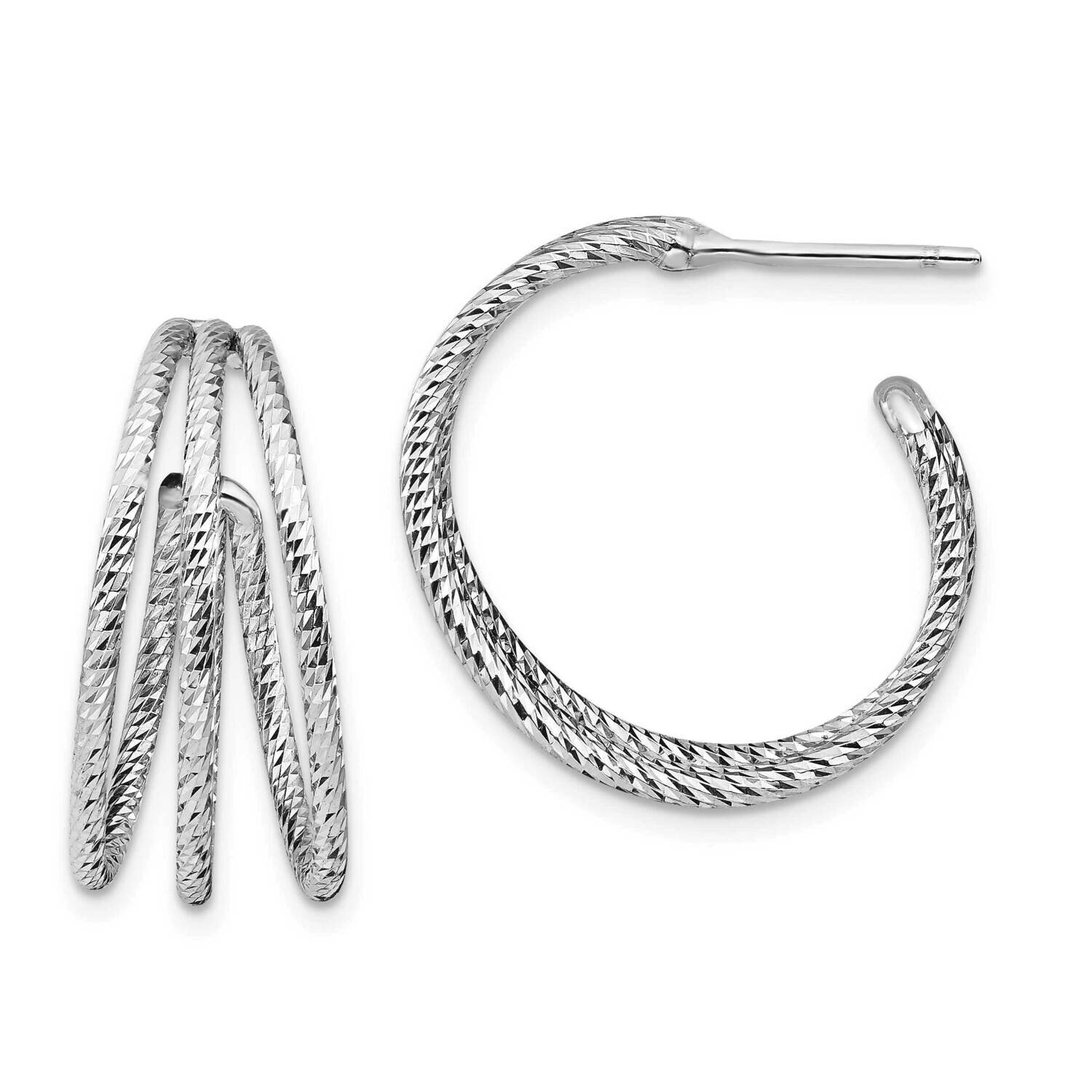 J-Hoop Earrings Sterling Silver Rhodium-plated Diamond-cut HB-QLE1291