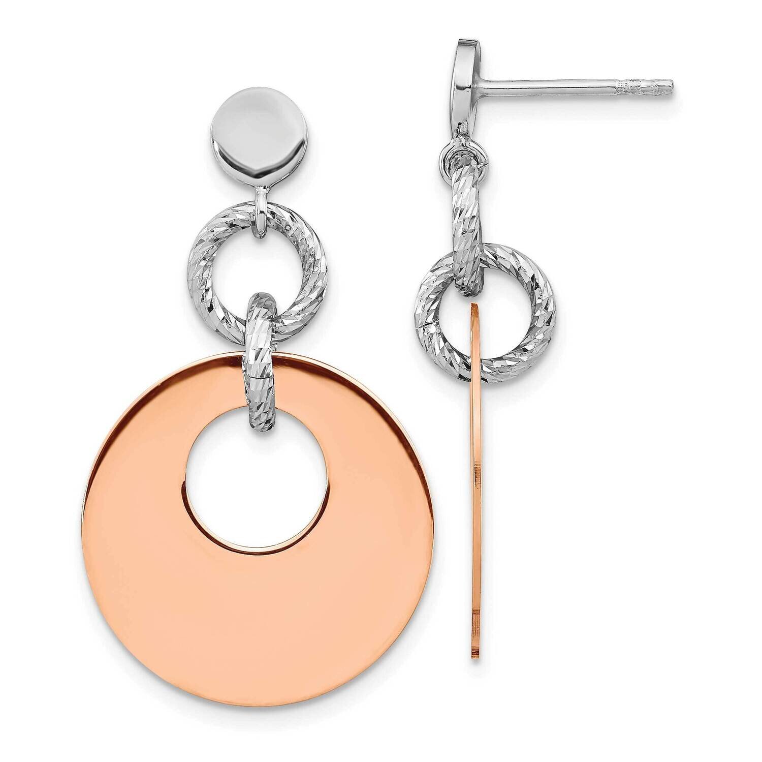 Leslie&#39;s Rose Gold-plated Rh-plated Post Dangle Earrings Sterling Silver Diamond-cut HB-QLE1296, MP…