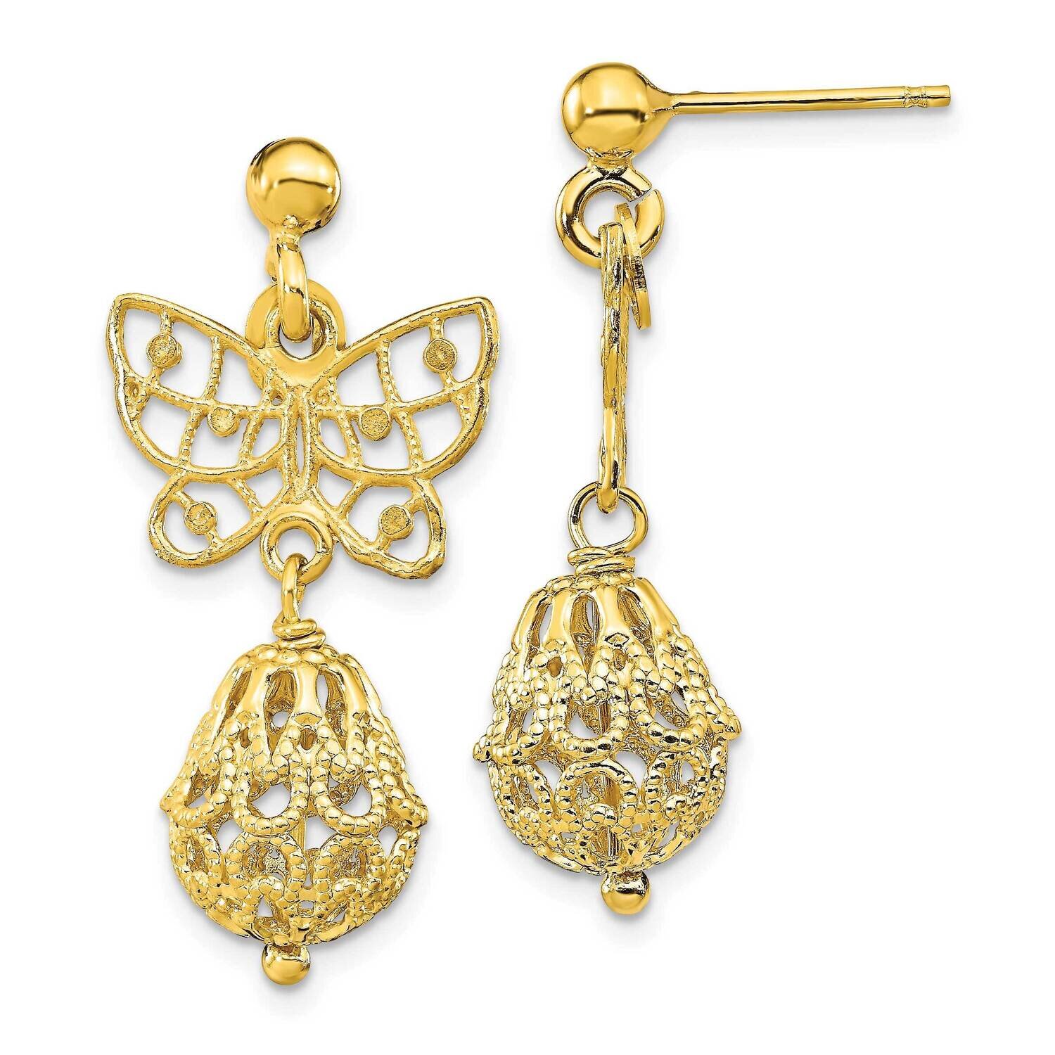 Gold-tone Butterfly Post Dangle Earrings Sterling Silver HB-QLE1302