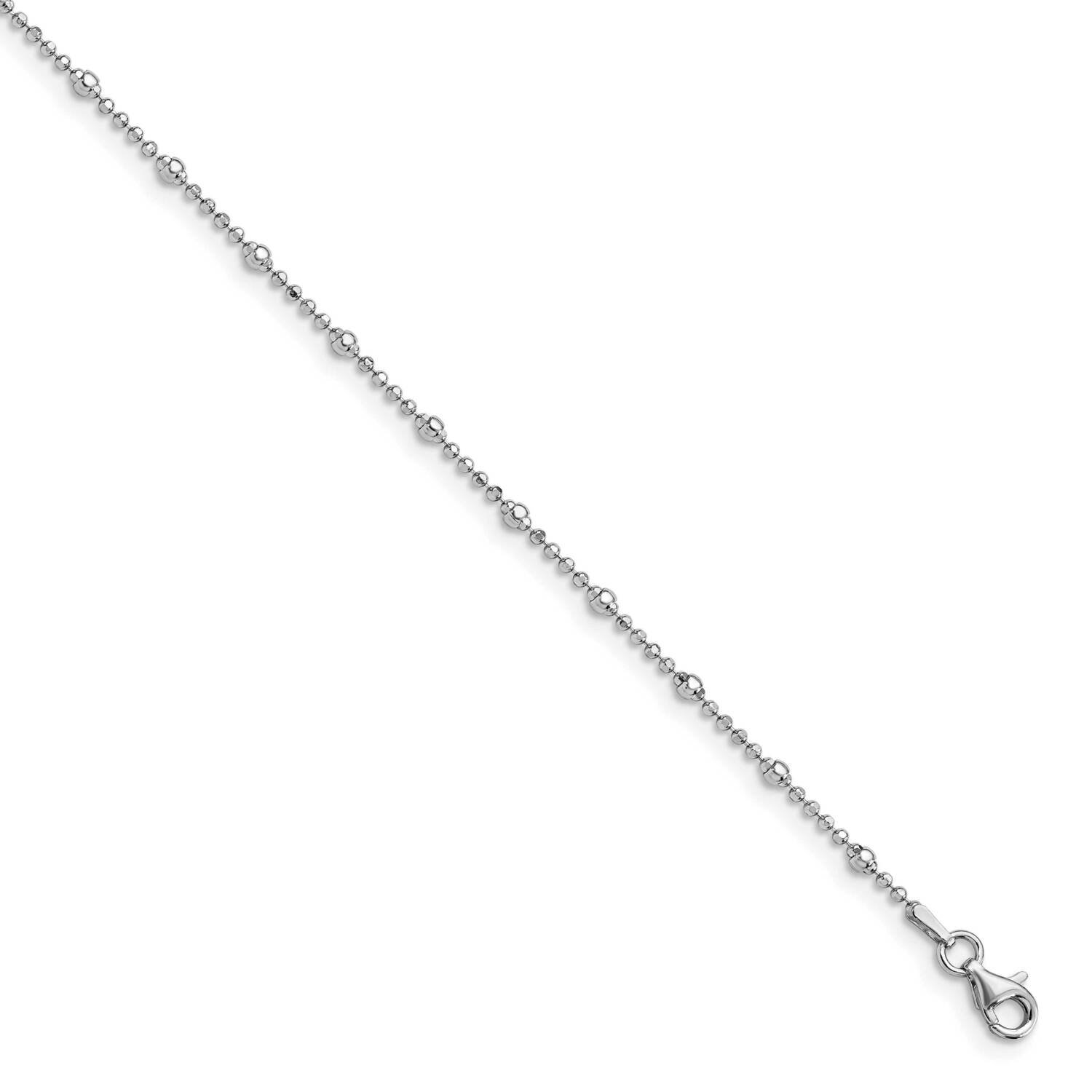 ium-plat Polished Beaded 1in Extender Anklet Sterling Silver Rhodium-plated HB-QLF1184-9