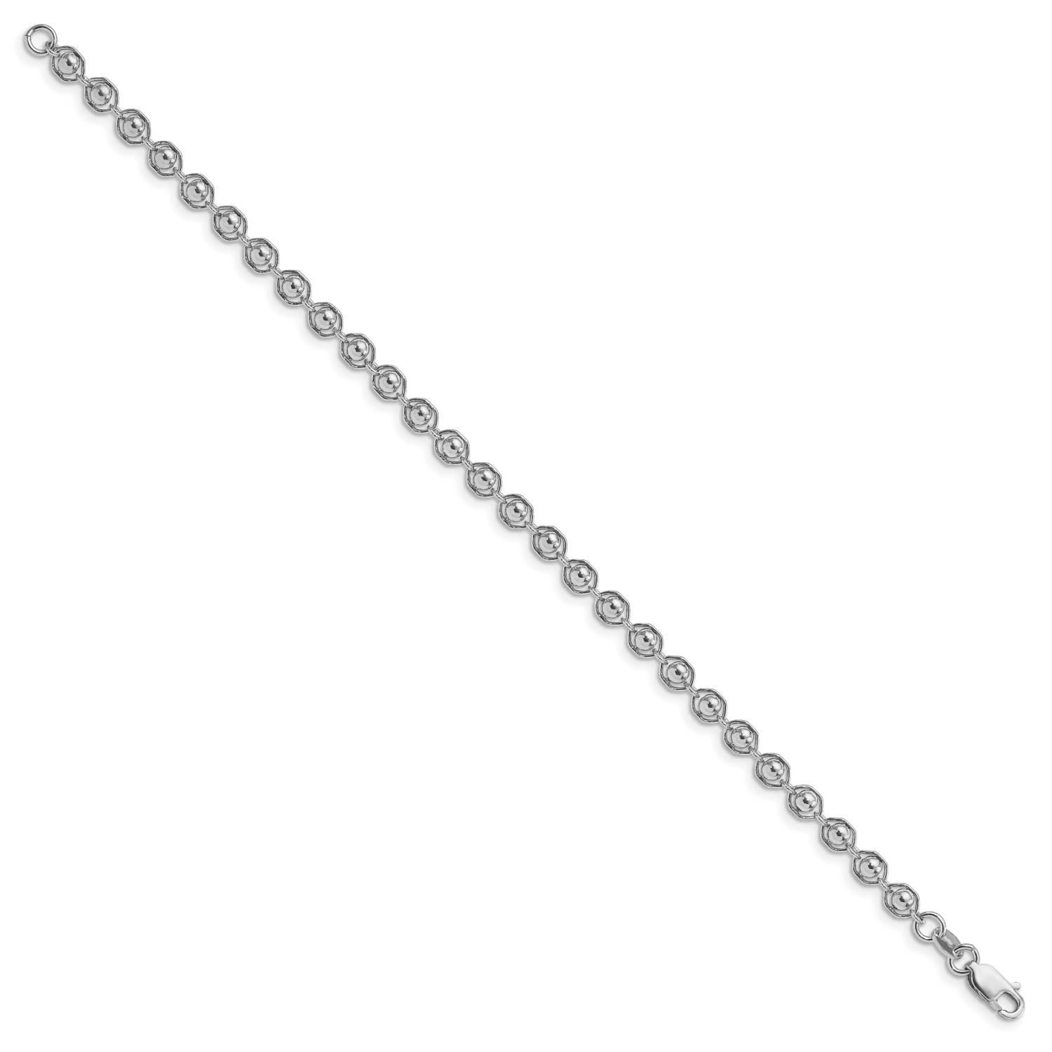 Leslie&#39;s Polished Beaded Bracelet Sterling Silver Rhodium-plated HB-QLF1190-7.5, MPN: QLF1190-7.5, …