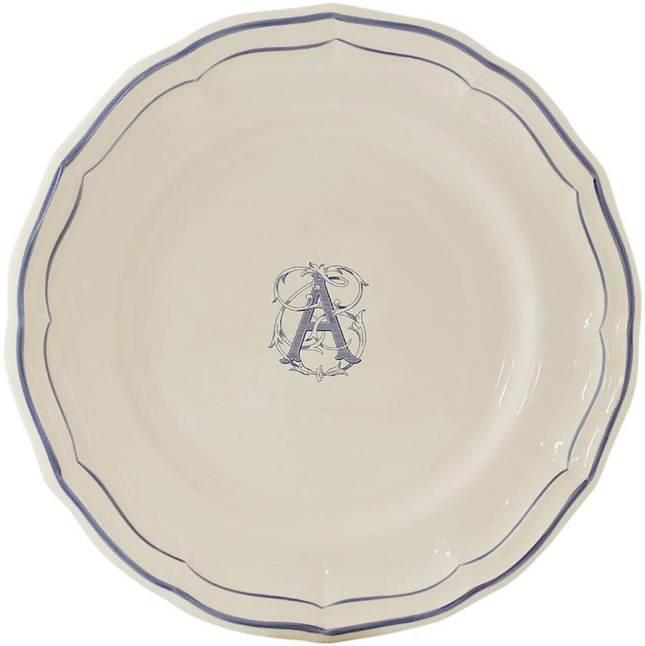 Gien Monogram Filet Bleu Dinner Plate Letter A 1710AEXA22, MPN: 1710AEXA22, 840769019055