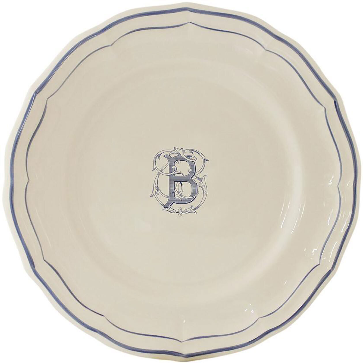 Gien Monogram Filet Bleu Dinner Plate Letter B 1710AEXB22