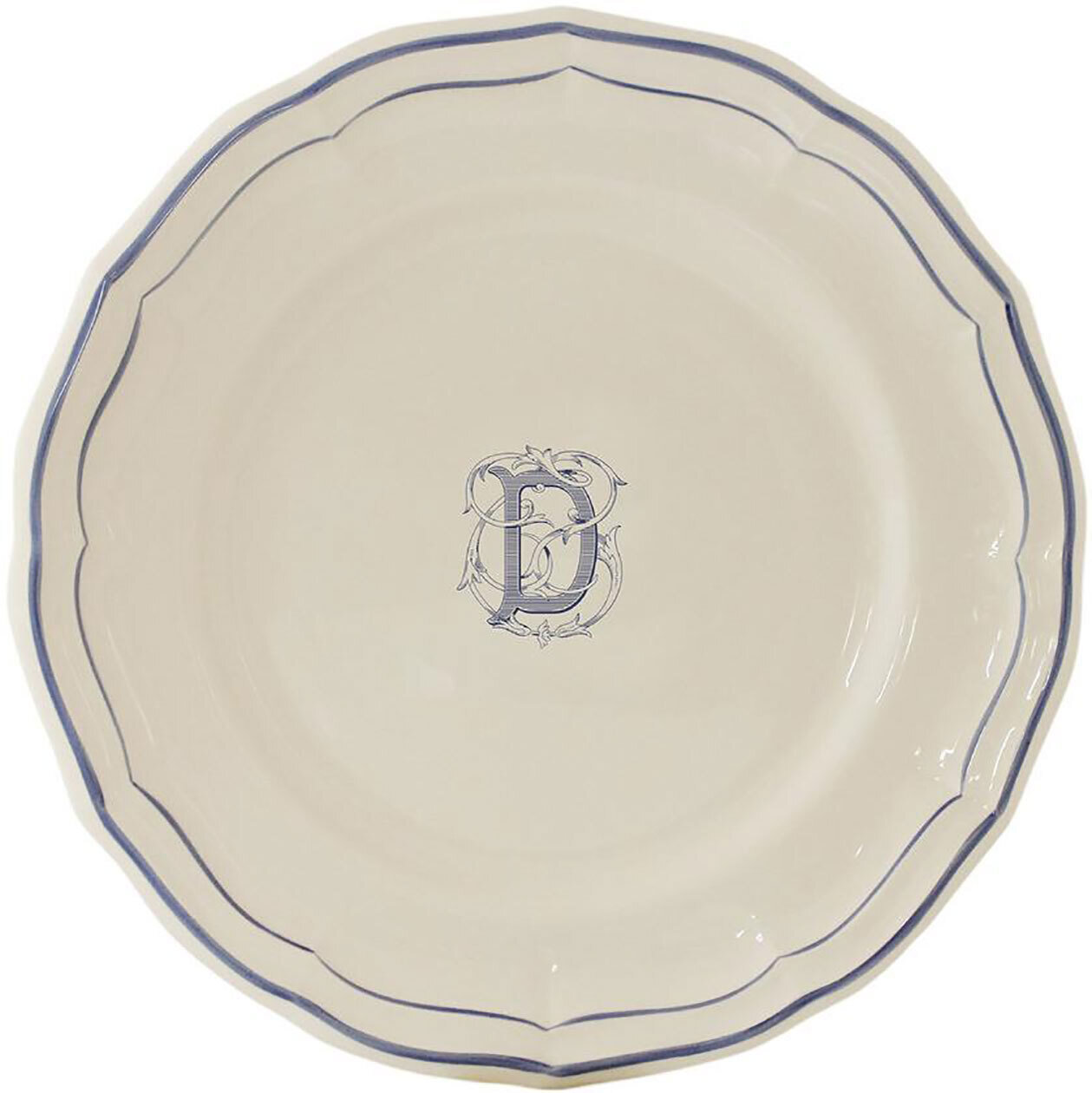 Gien Monogram Filet Bleu Dinner Plate Letter D 1710AEXD22, MPN: 1710AEXD22, 840769019147