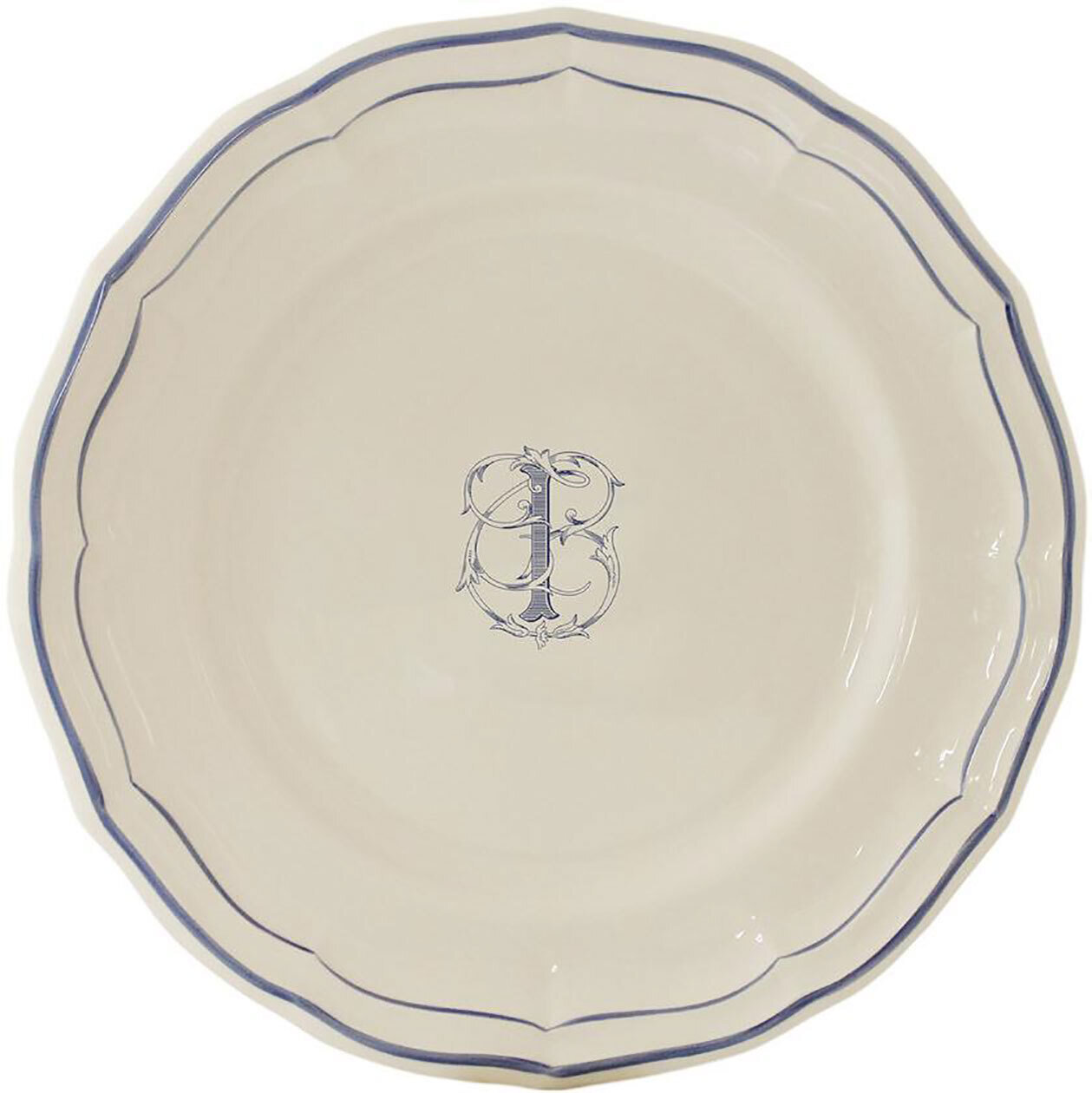 Gien Monogram Filet Bleu Dinner Plate Letter I 1710AEXI22, MPN: 1710AEXI22, 840769019208