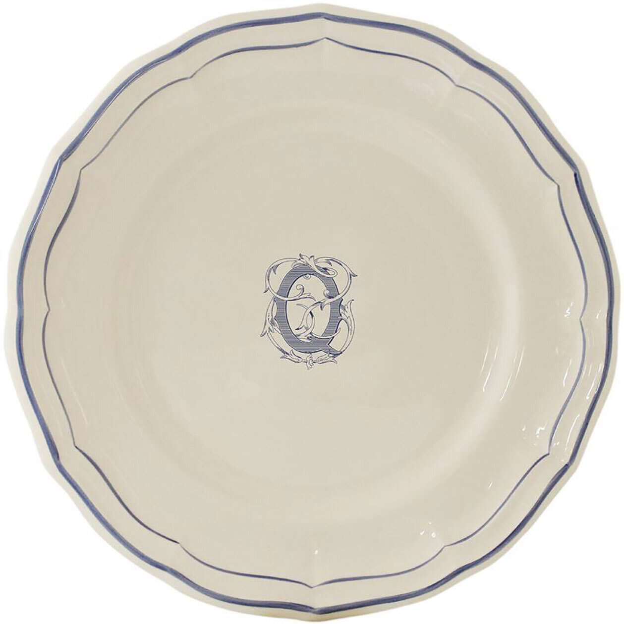 Gien Monogram Filet Bleu Dinner Plate Letter Q 1710AEXQ22, MPN: 1710AEXQ22, 840769019369