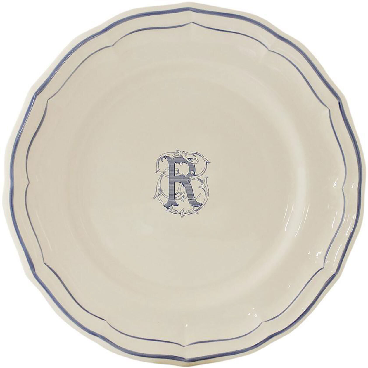 Gien Monogram Filet Bleu Dinner Plate Letter R 1710AEXR22, MPN: 1710AEXR22, 840769019376