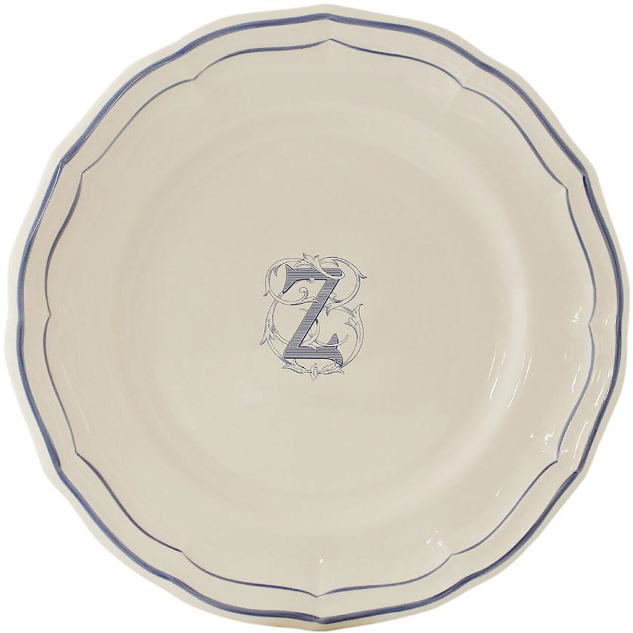 Gien Monogram Filet Bleu Dinner Plate Letter Z 1710AEXZ22