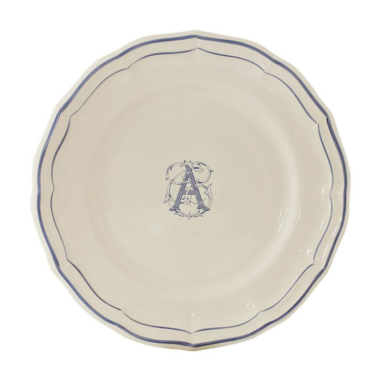 Gien Monogram Filet Bleu Dessert Plate Letter A 1710ADEA22, MPN: 1710ADEA22, 840769019468