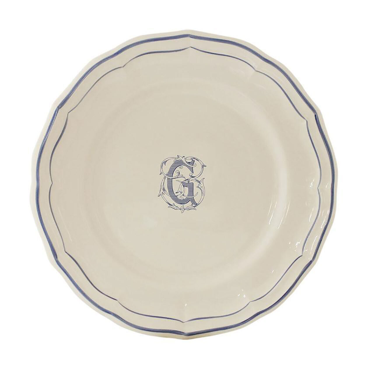 Gien Monogram Filet Bleu Dessert Plate Letter G 1710ADEG22, MPN: 1710ADEG22, 840769019529