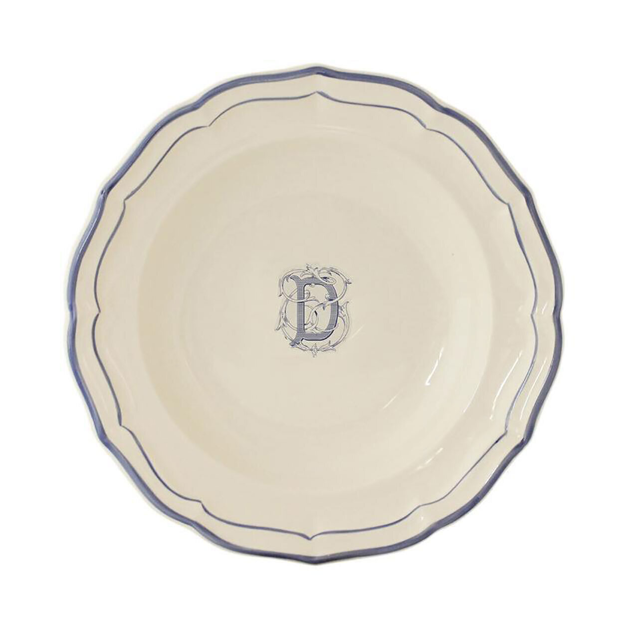 Gien Monogram Filet Bleu Rim Soup Letter D 1710ACRD22, MPN: 1710ACRD22, 840769019758