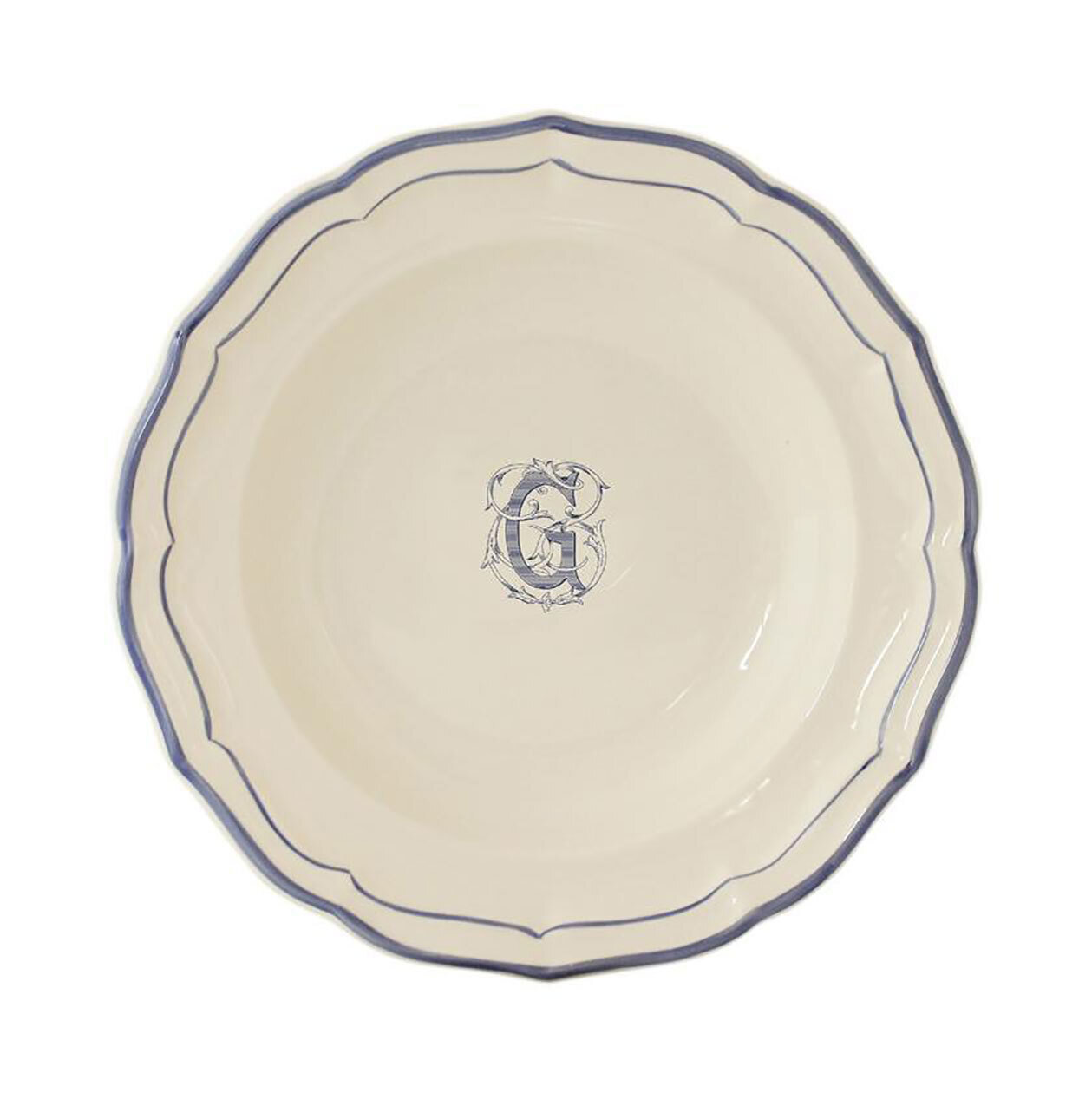 Gien Monogram Filet Bleu Rim Soup Letter G 1710ACRG22, MPN: 1710ACRG22, 840769019789