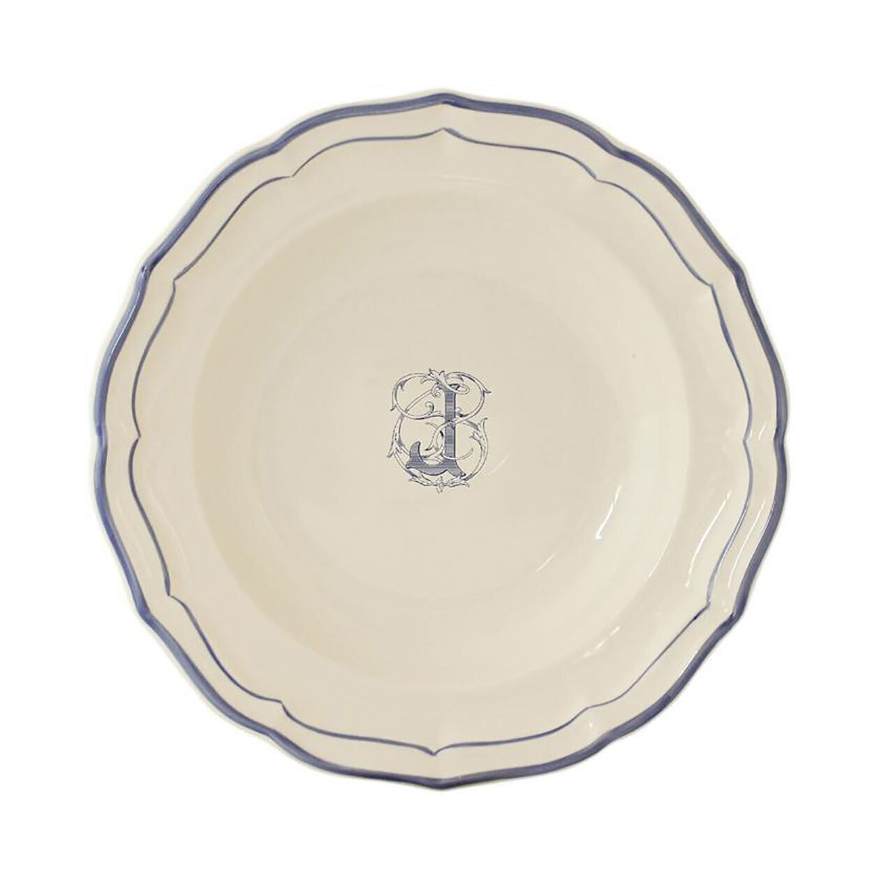 Gien Monogram Filet Bleu Rim Soup Letter J 1710ACRJ22, MPN: 1710ACRJ22, 840769019819