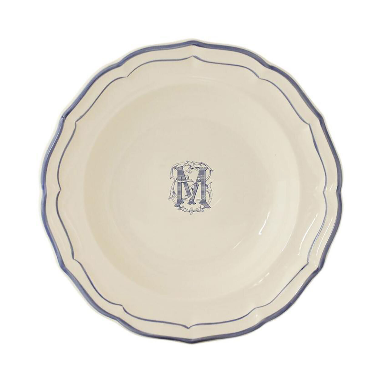 Gien Monogram Filet Bleu Rim Soup Letter M 1710ACRM22, MPN: 1710ACRM22, 840769019840