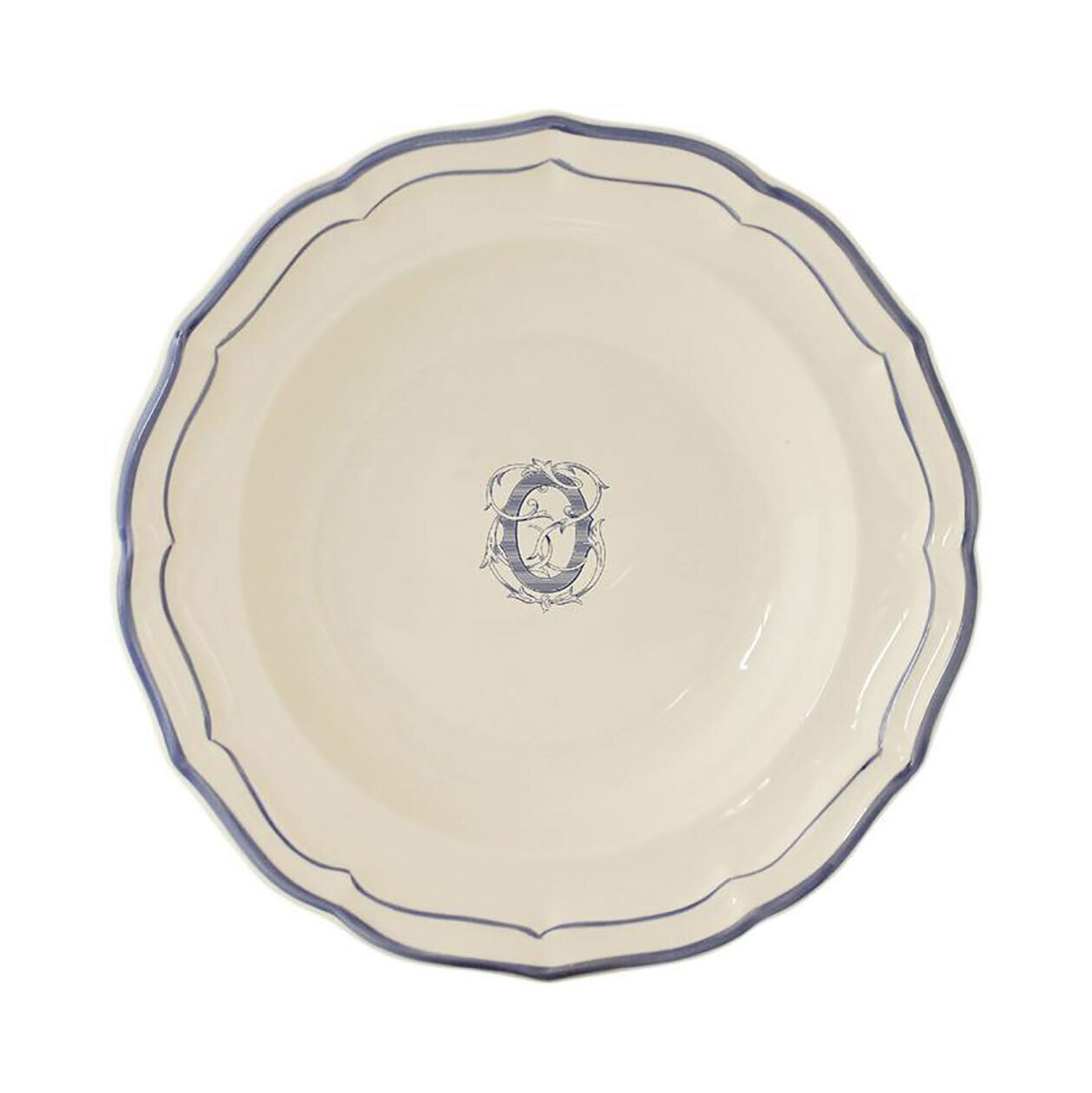 Gien Monogram Filet Bleu Rim Soup Letter O 1710ACRO22, MPN: 1710ACRO22, 840769019864