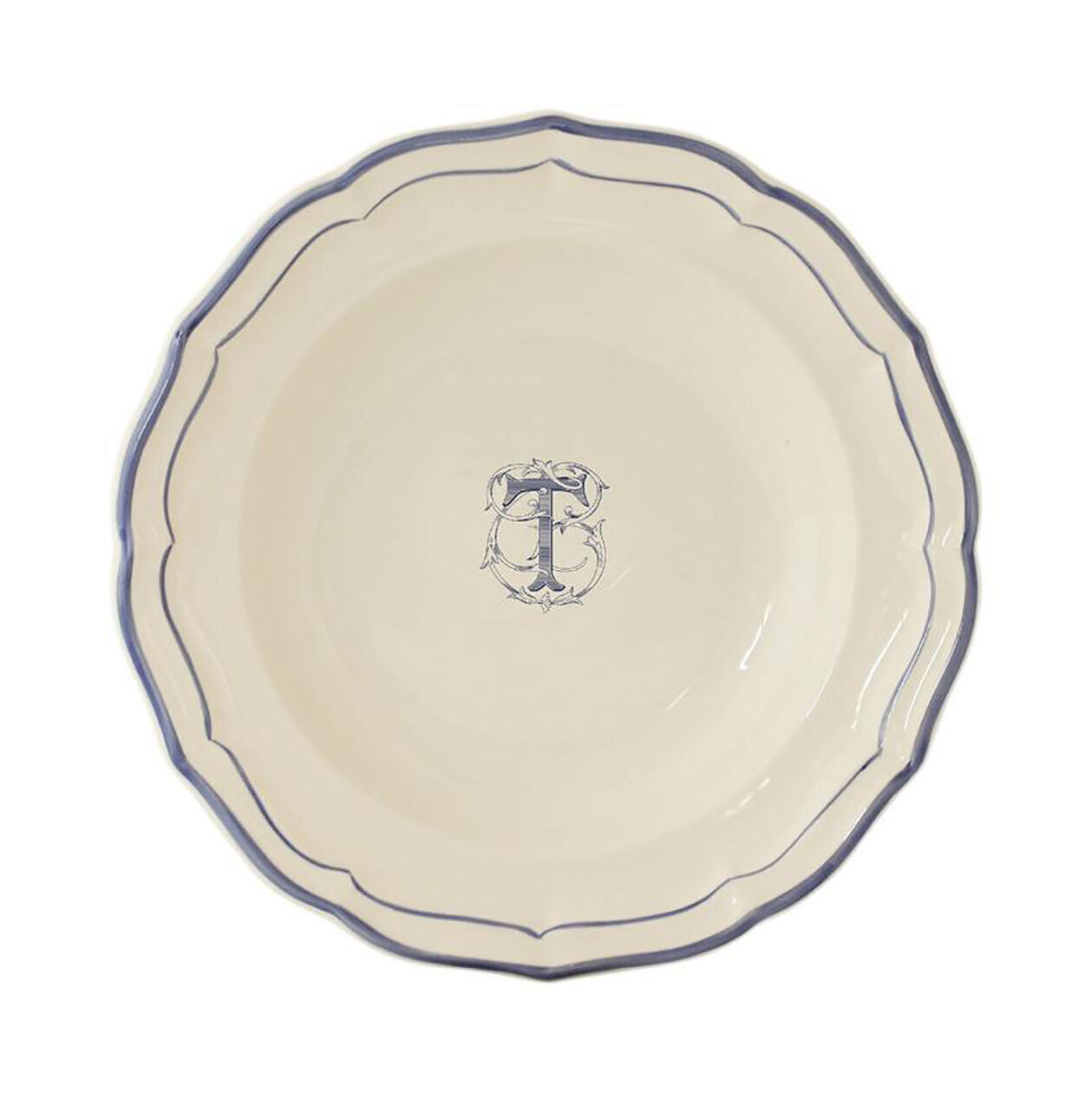 Gien Monogram Filet Bleu Rim Soup Letter T 1710ACRT22, MPN: 1710ACRT22, 840769019918