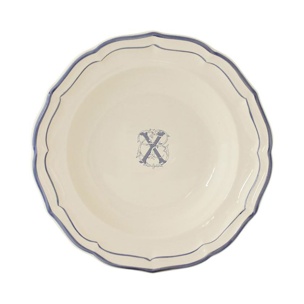 Gien Monogram Filet Bleu Rim Soup Letter X 1710ACRX22, MPN: 1710ACRX22, 840769019956