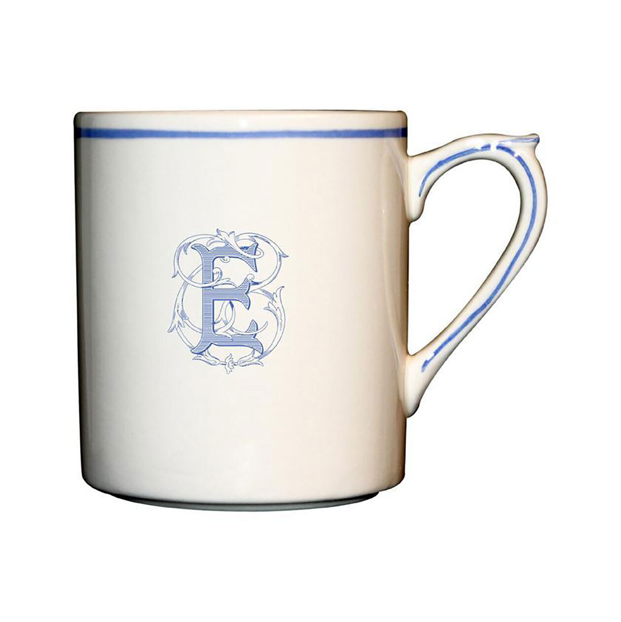 Gien Monogram Filet Bleu Mug Letter E 1710CMFE48, MPN: 1710CMFE48, 840769003511