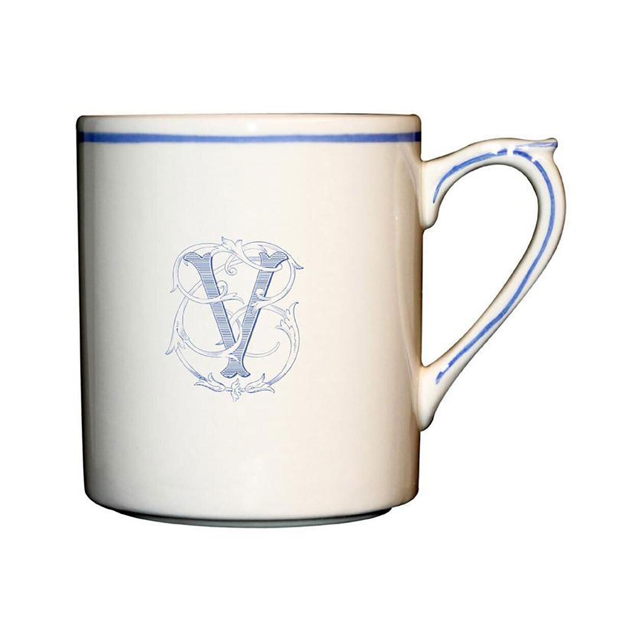 Gien Monogram Filet Bleu Mug Letter V 1710CMFV48, MPN: 1710CMFV48, 840769004129