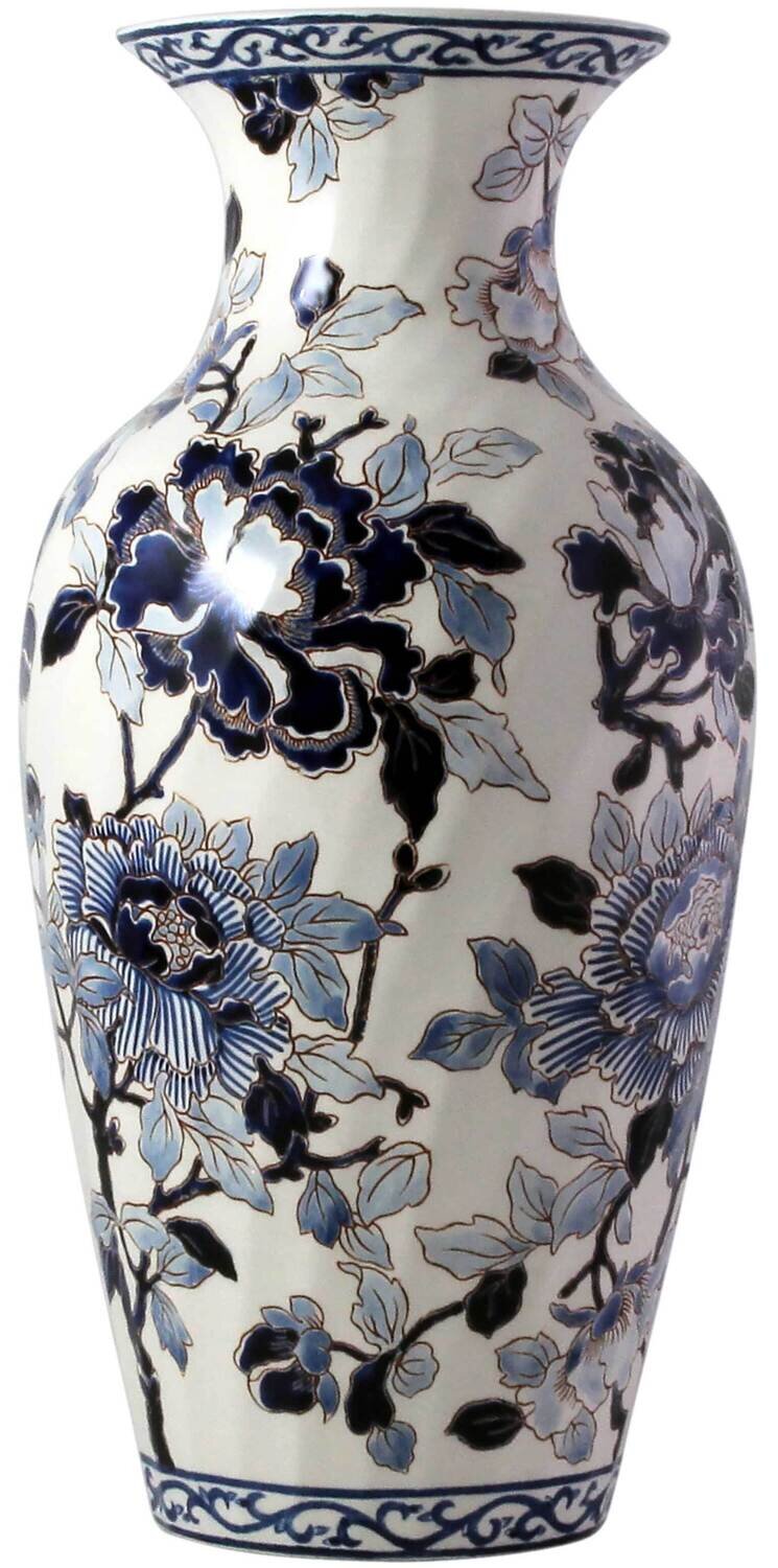 Gien Pivoines Bleues Fluted Vase # 2 1665CPO231, MPN: 1665CPO231, 840769044217