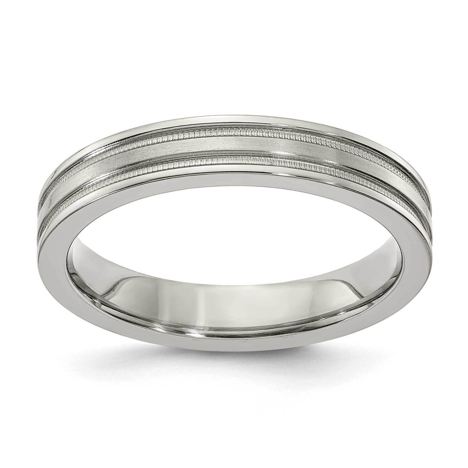 Edward Mirell Titanium Brushed &amp; Polished Flat Milgrain 4mm Engravable Band EMR145-4MM by Edward Mi…