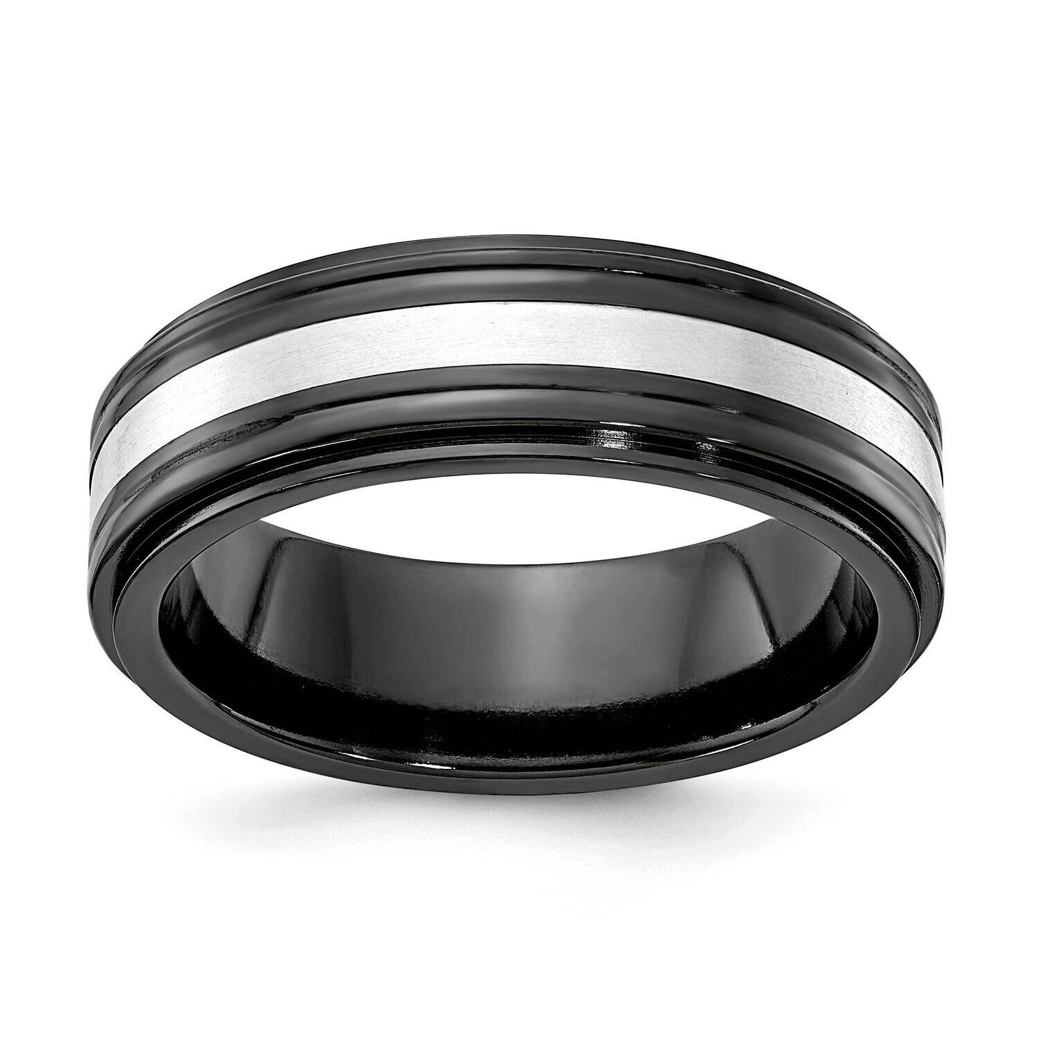 Edward Mirell Black Ti with Sterling Silver Inlay Double Groove 7mm Engravable Band EMR368