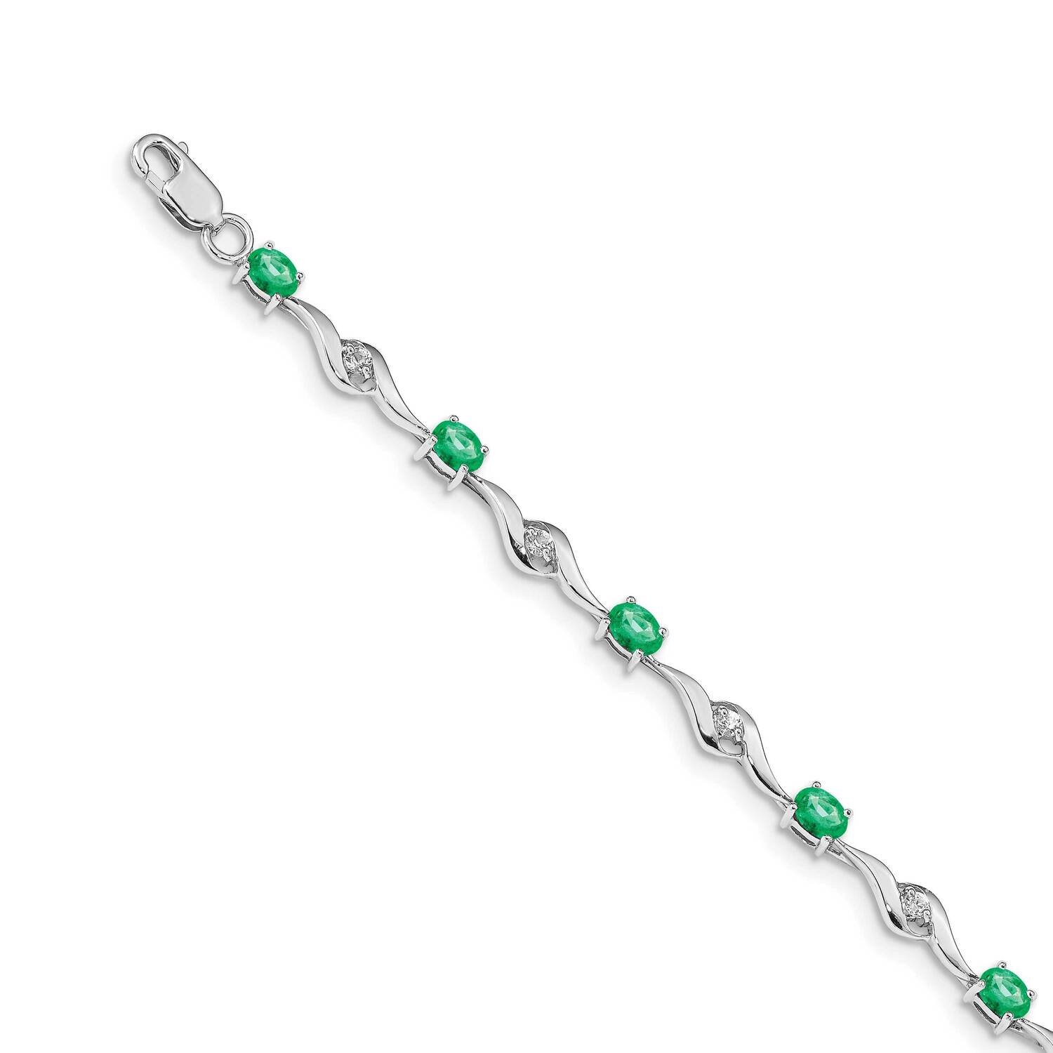 White Sapphire and Emerald Gemstone Bracelet 14k White Gold BM4473-EM-W, MPN: BM4473-EM-W, 88395766…