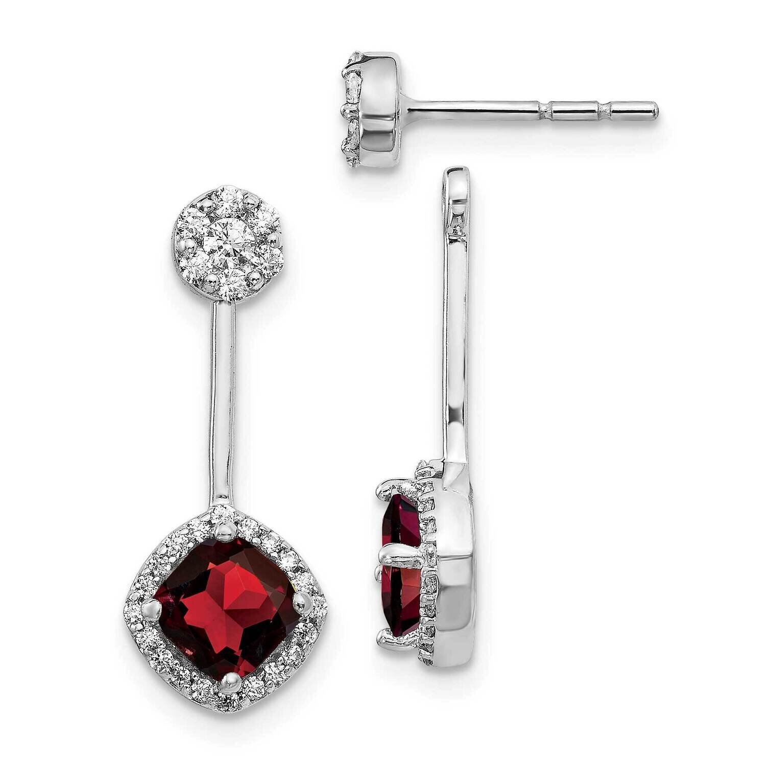 Garnet Earrings 14k White Gold Diamond EM4196-GA-033-WA, MPN: EM4196-GA-033-WA, 191101837982