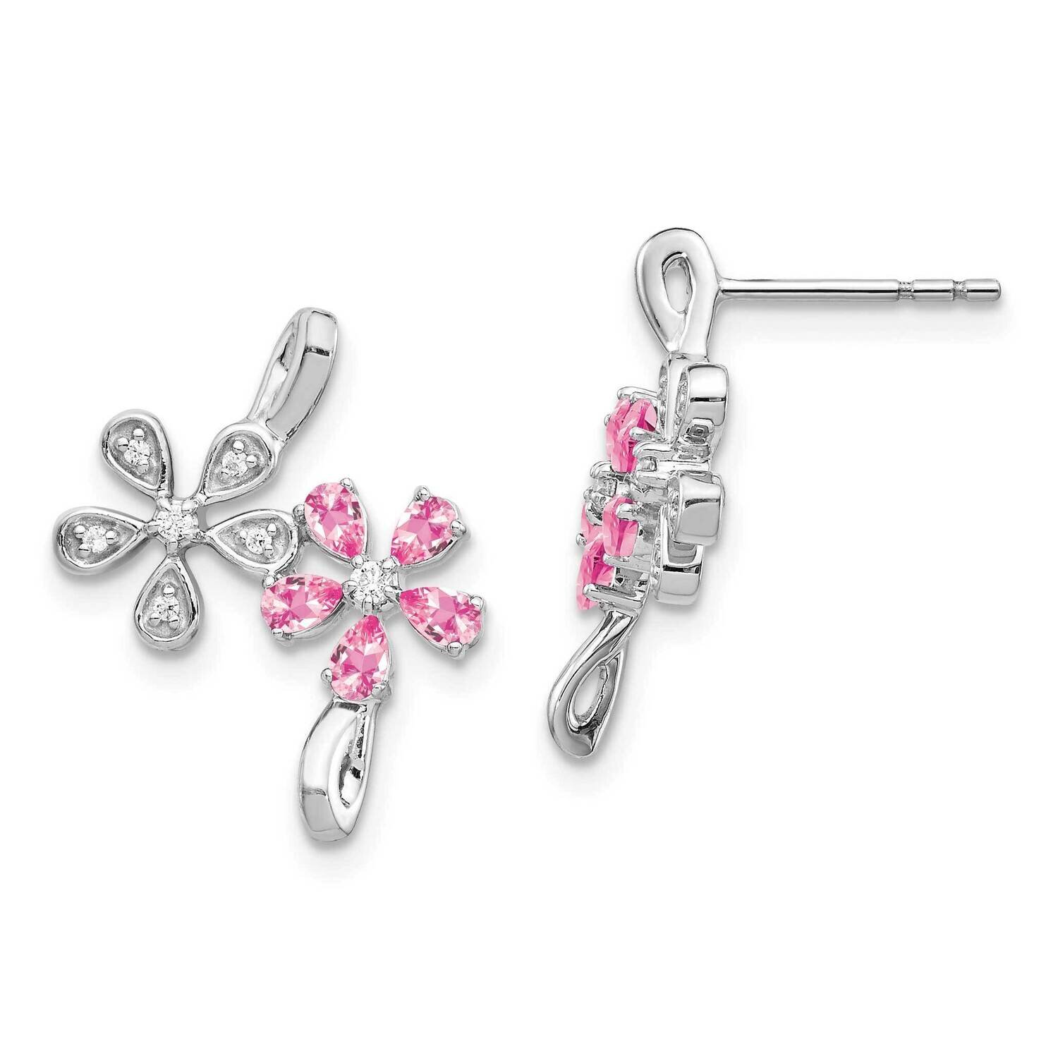 Pink Tourmaline Flower Earrings 14k White Gold Diamond EM4379-009-WA