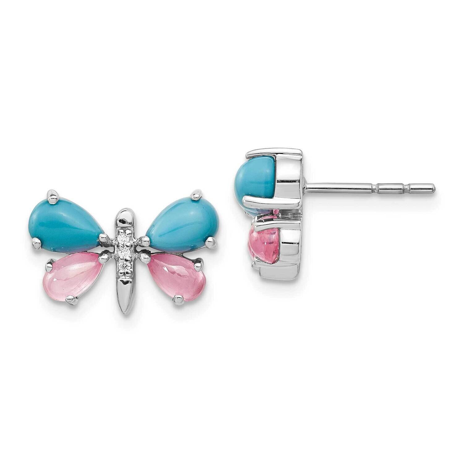 Turquoise Rose Quartz Butterfly Earrings 14k White Gold Diamond EM4390-002-WA