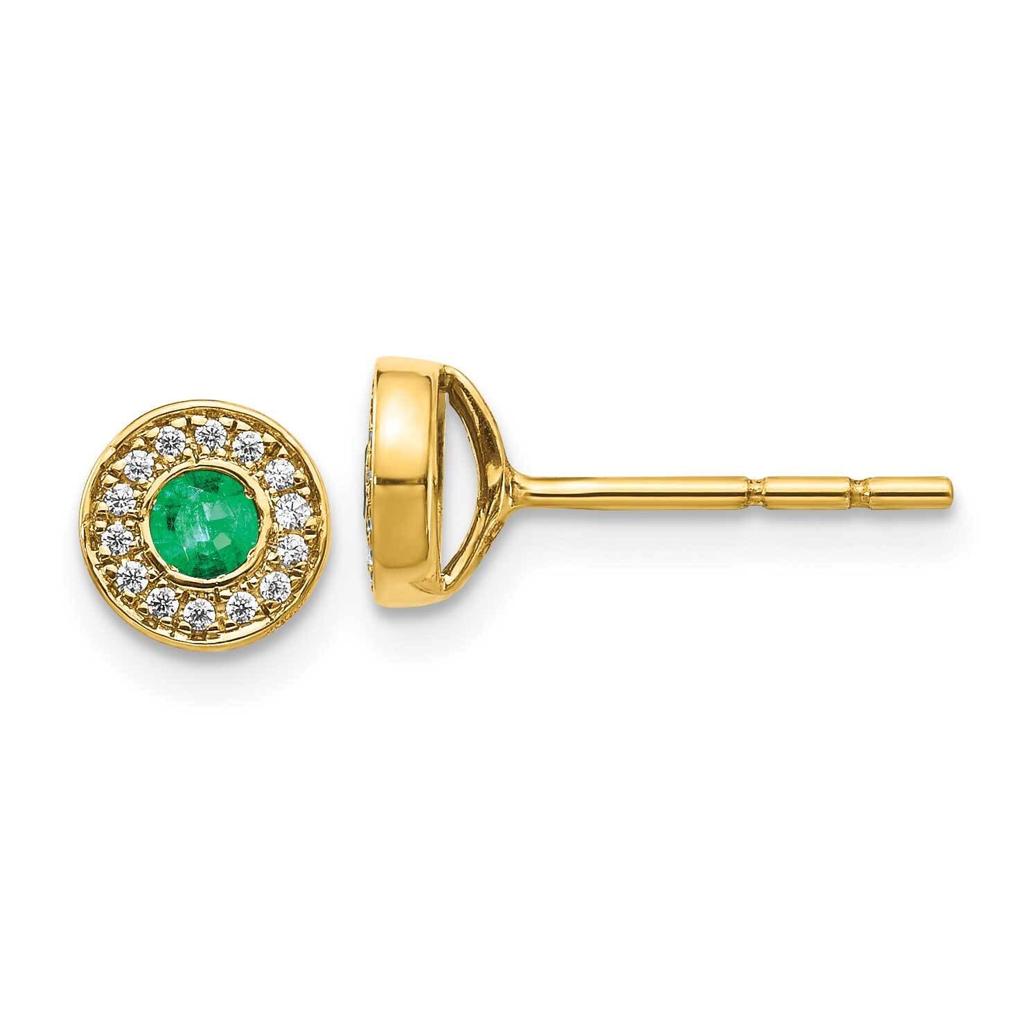 Diamond and Emerald Post Earrings 14k Gold EM5587-EM-010-YA, MPN: EM5587-EM-010-YA, 191101838538