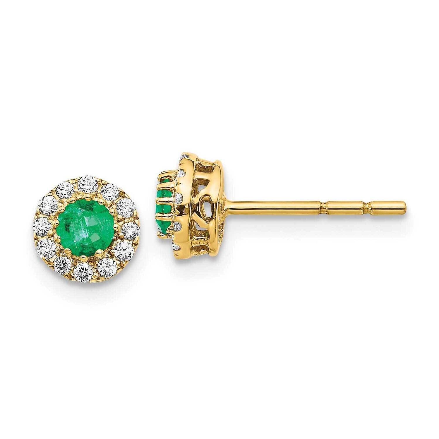 Diamond and Emerald Post Earrings 14k Gold EM5588-EM-016-YA, MPN: EM5588-EM-016-YA, 191101838569