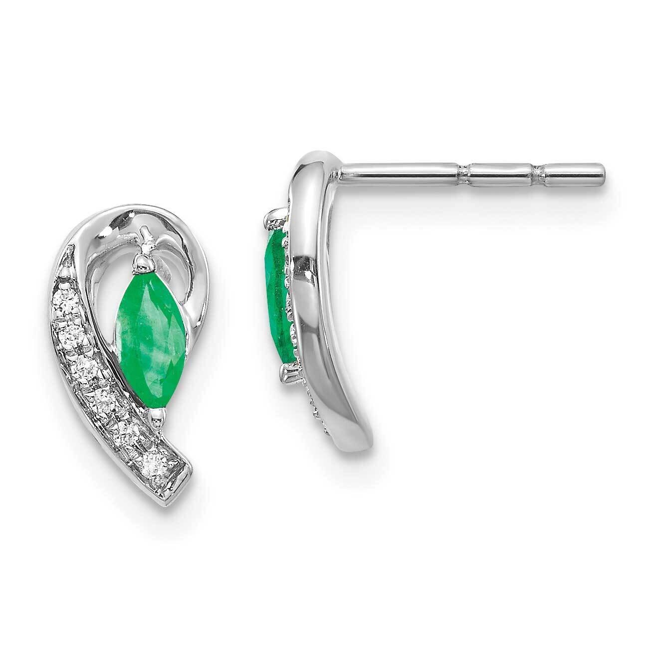 1/20Ct Diamond & Emerald Earrings 14k White Gold EM5592-EM-005-WA