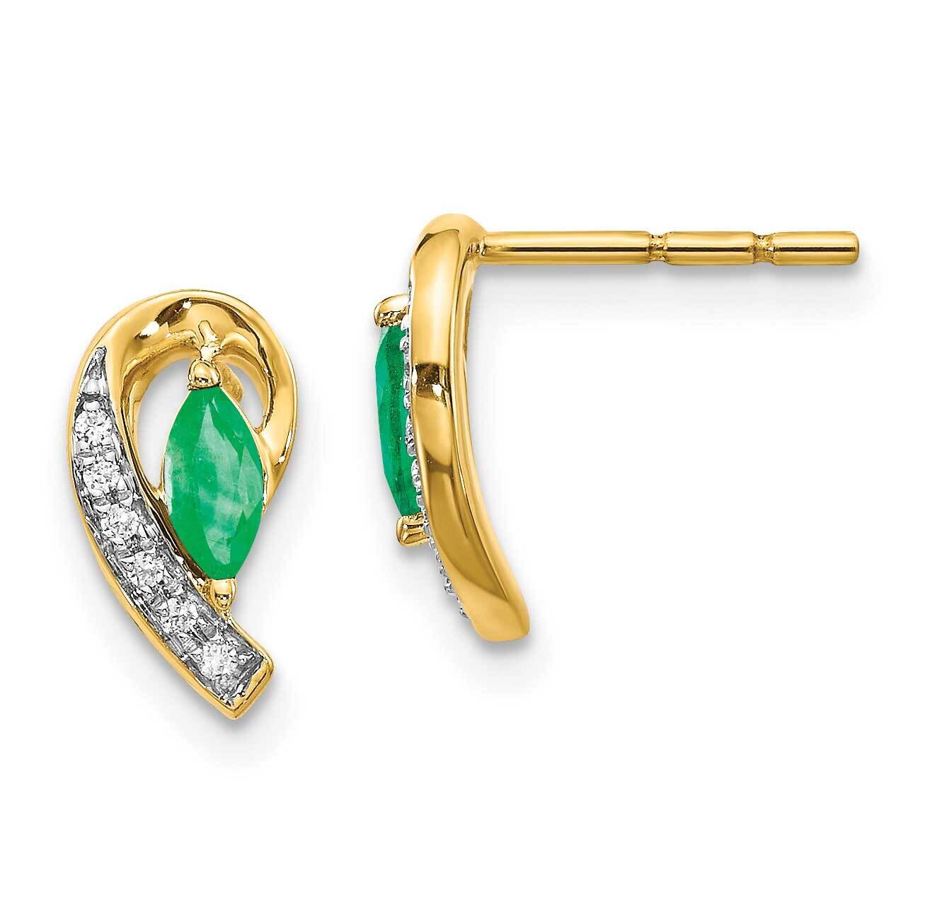 1/20Ct Diamond & Emerald Earrings 14k Gold EM5592-EM-005-YA