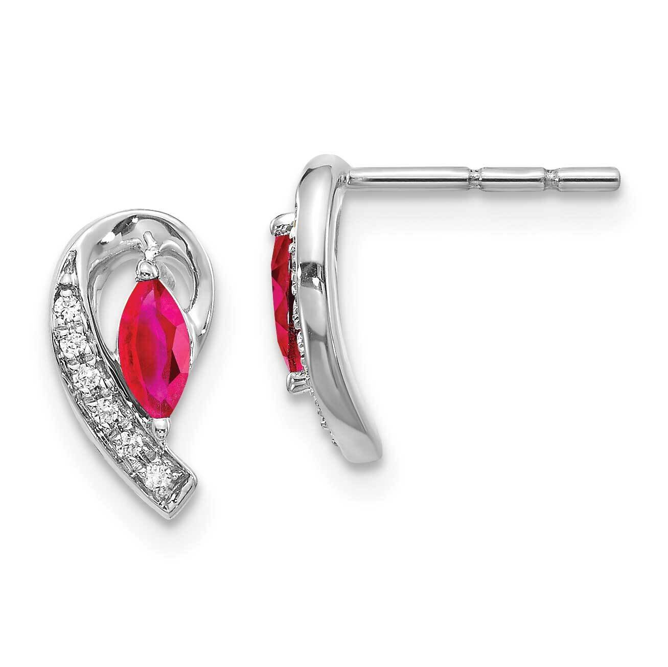 Ruby Earrings 14k White Gold Diamond EM5592-RU-005-WA