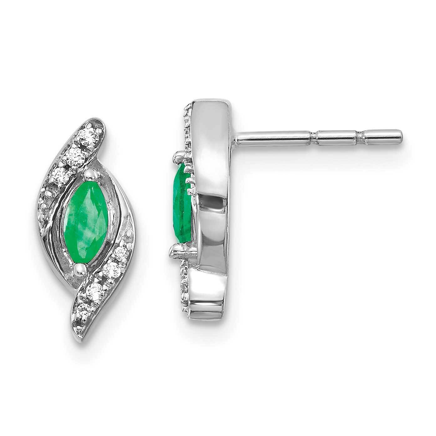 1/15Ct Diamond & Emerald Earrings 14k White Gold EM5594-EM-007-WA