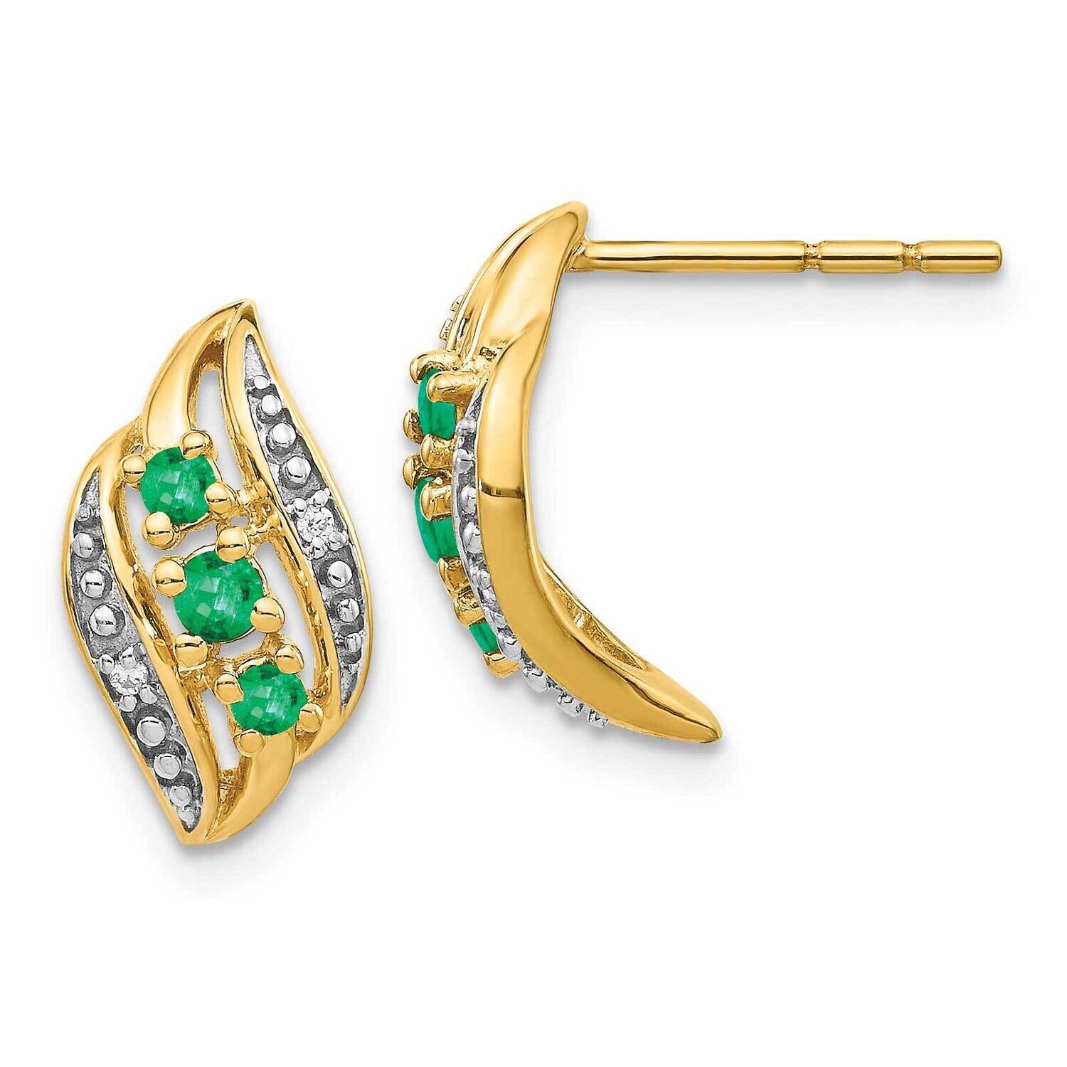 Emerald &amp; Diamond Polished Post Earrings 14k Gold EM5596-EM-002-YA, MPN: EM5596-EM-002-YA, 19110183…