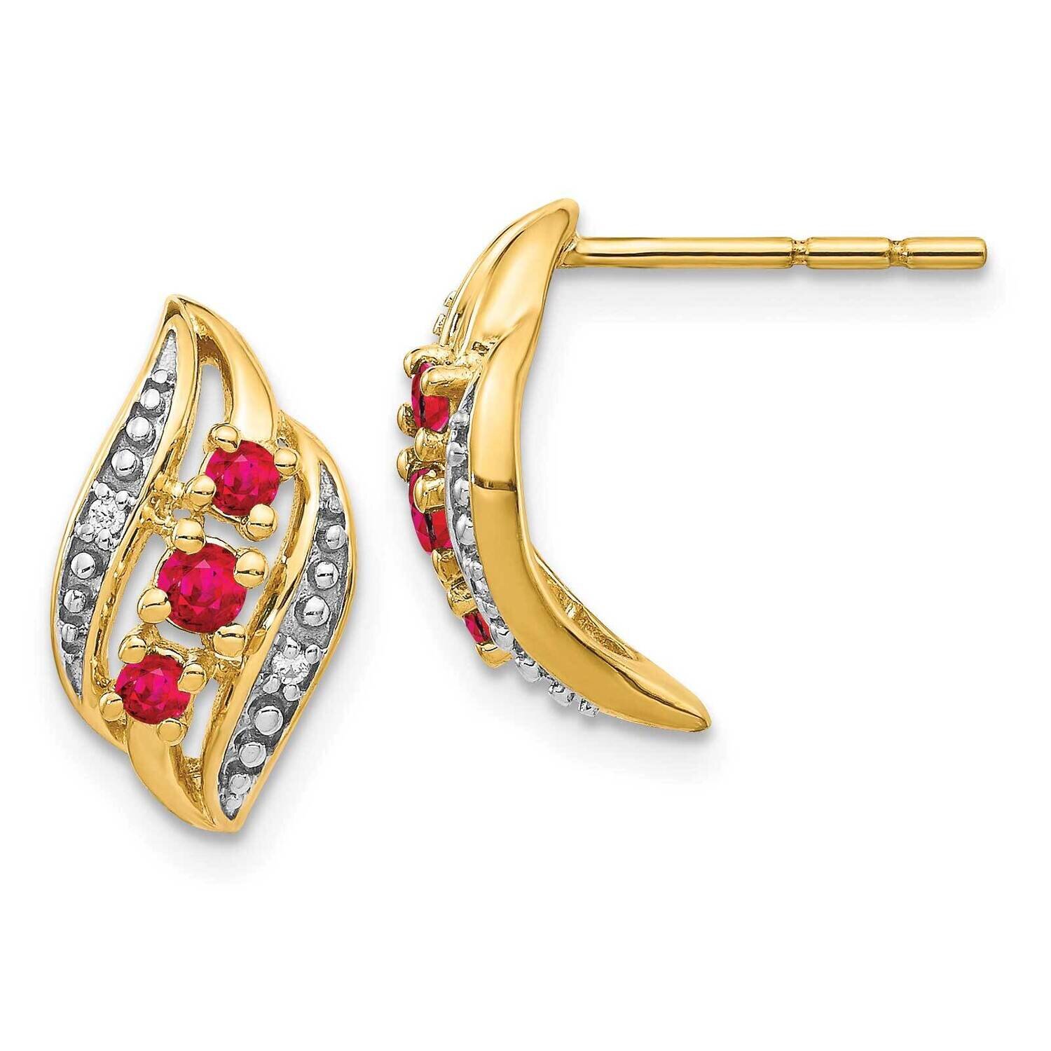 Siam Ruby & Diamond Polished Post Earrings 14k Gold EM5596-RU-002-YA