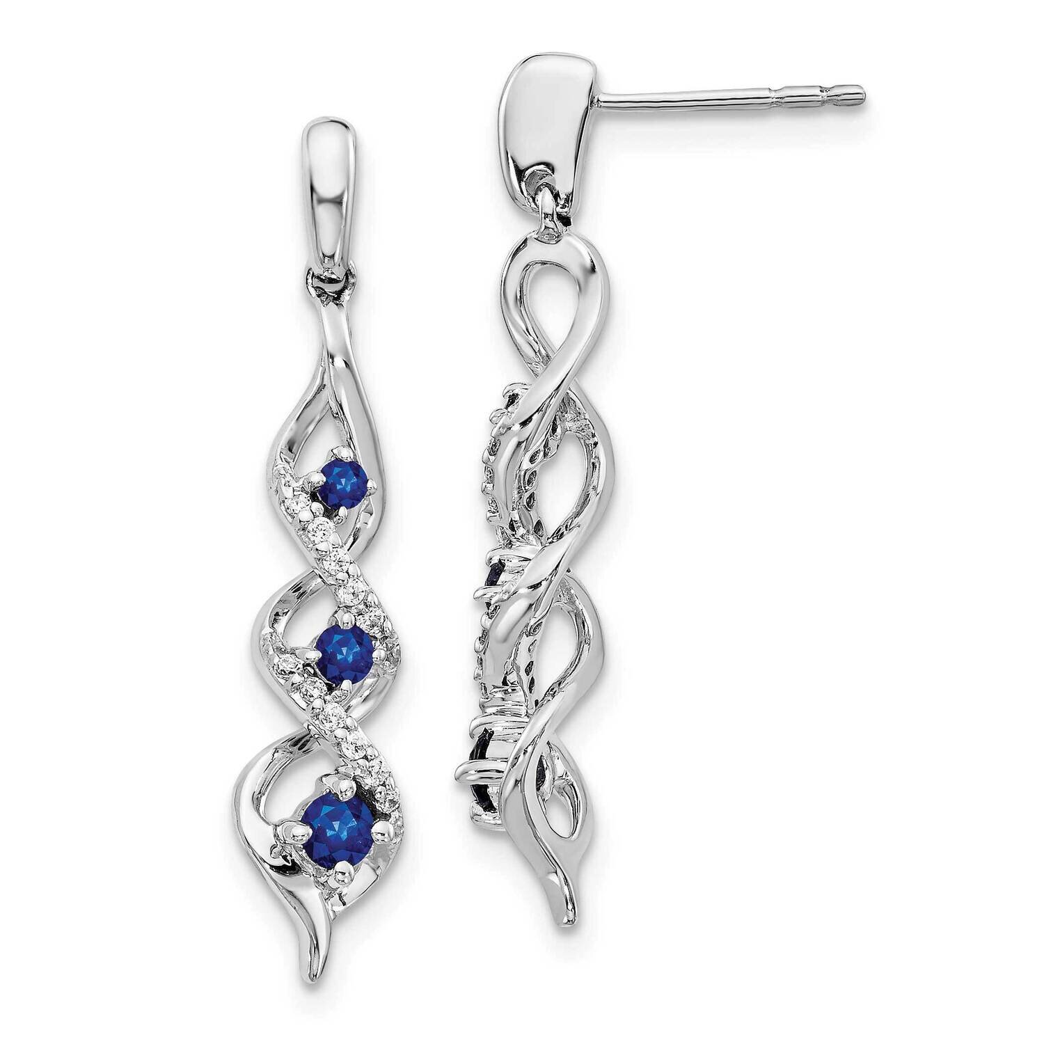Blue Sapphire Post Dangle Earrings 14k White Gold Diamond EM5599-SA-013-WA