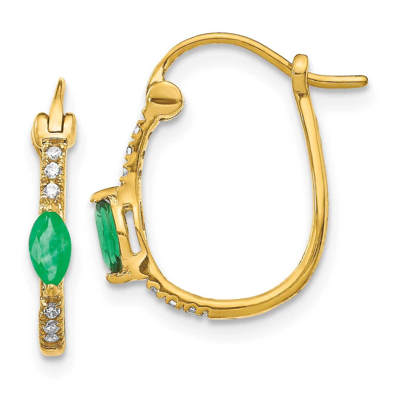 1/20ct Diamond & Emerald Hinged Hoop Earrings 14k Gold EM5603-EM-006-YA