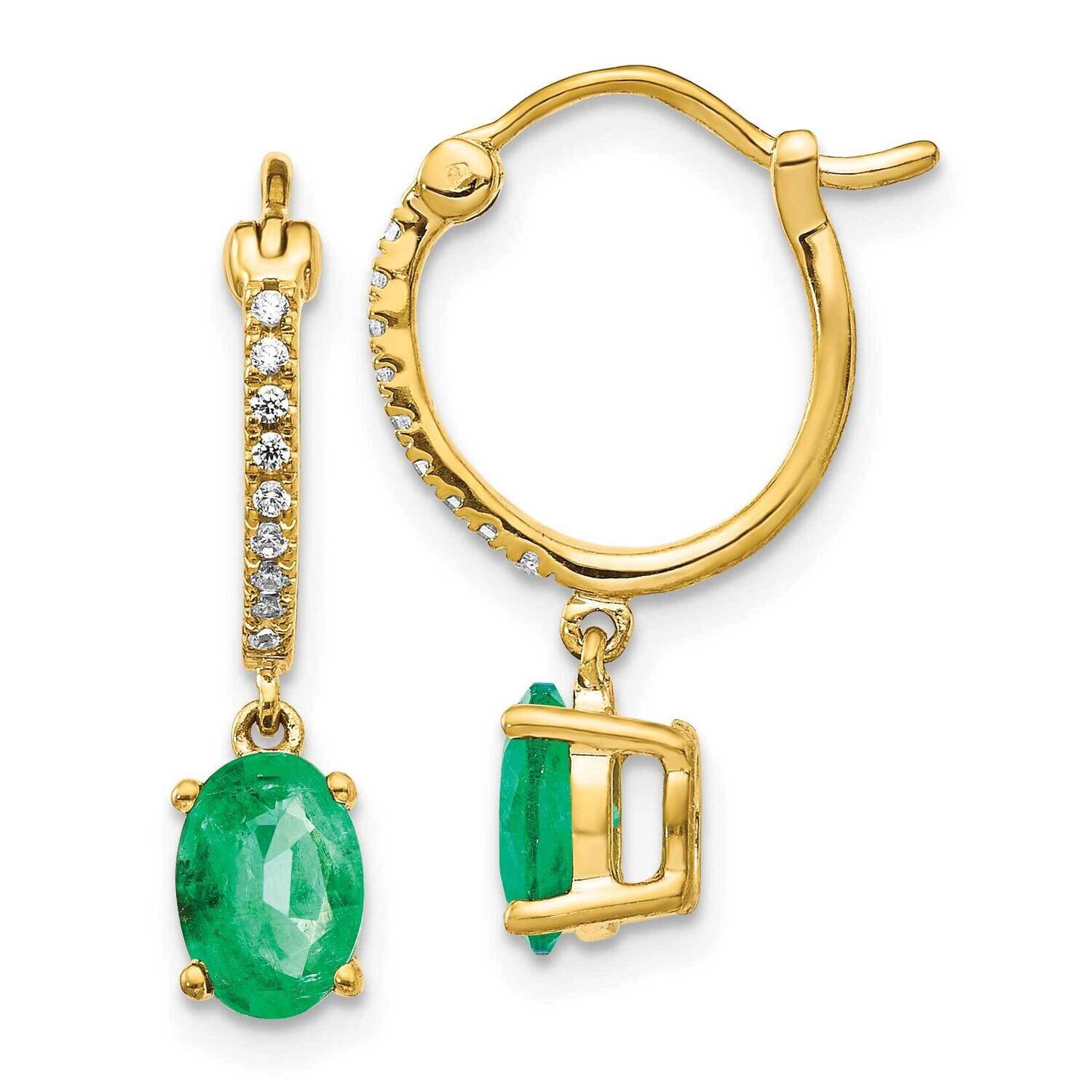 1/10ct Diamond & Emerald Dangle Hoop Earrings 14k Gold EM5604-EM-010-YA