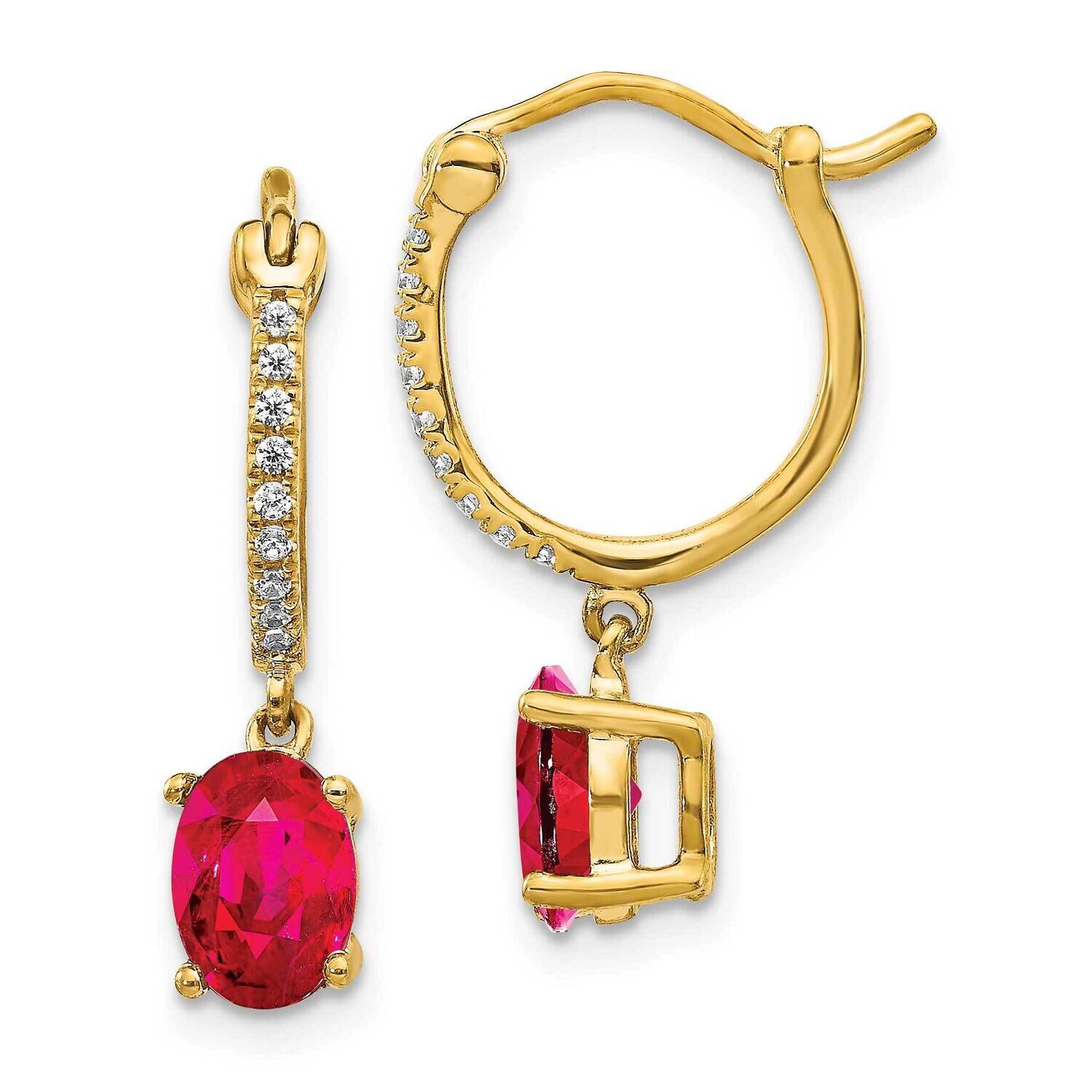 1/10ct Diamond & Ruby Dangle Hoop Earrings 14k Gold EM5604-RU-010-YA