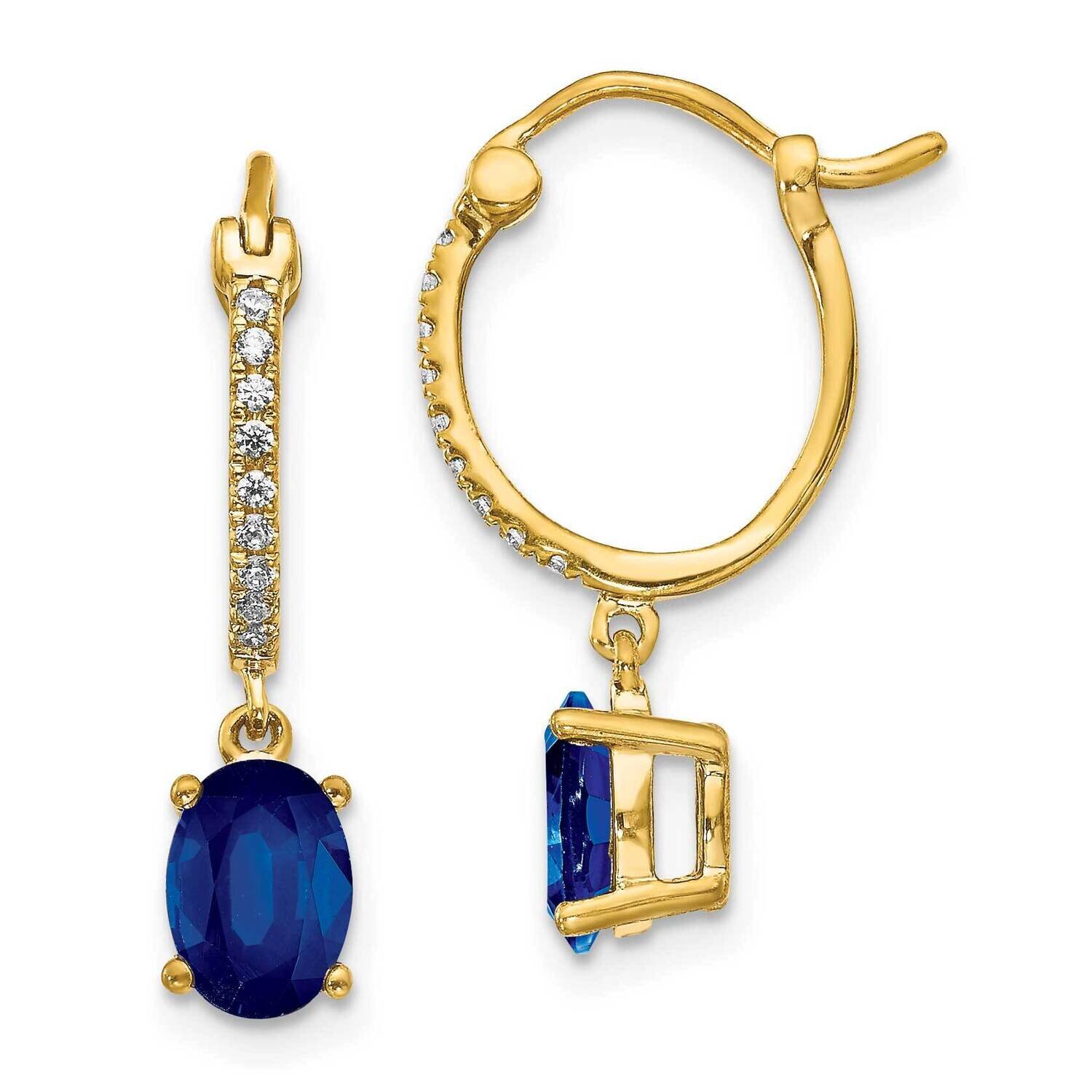1/10ct Diamond & Sapphire Dangle Hoop Earrings 14k Gold EM5604-SA-010-YA