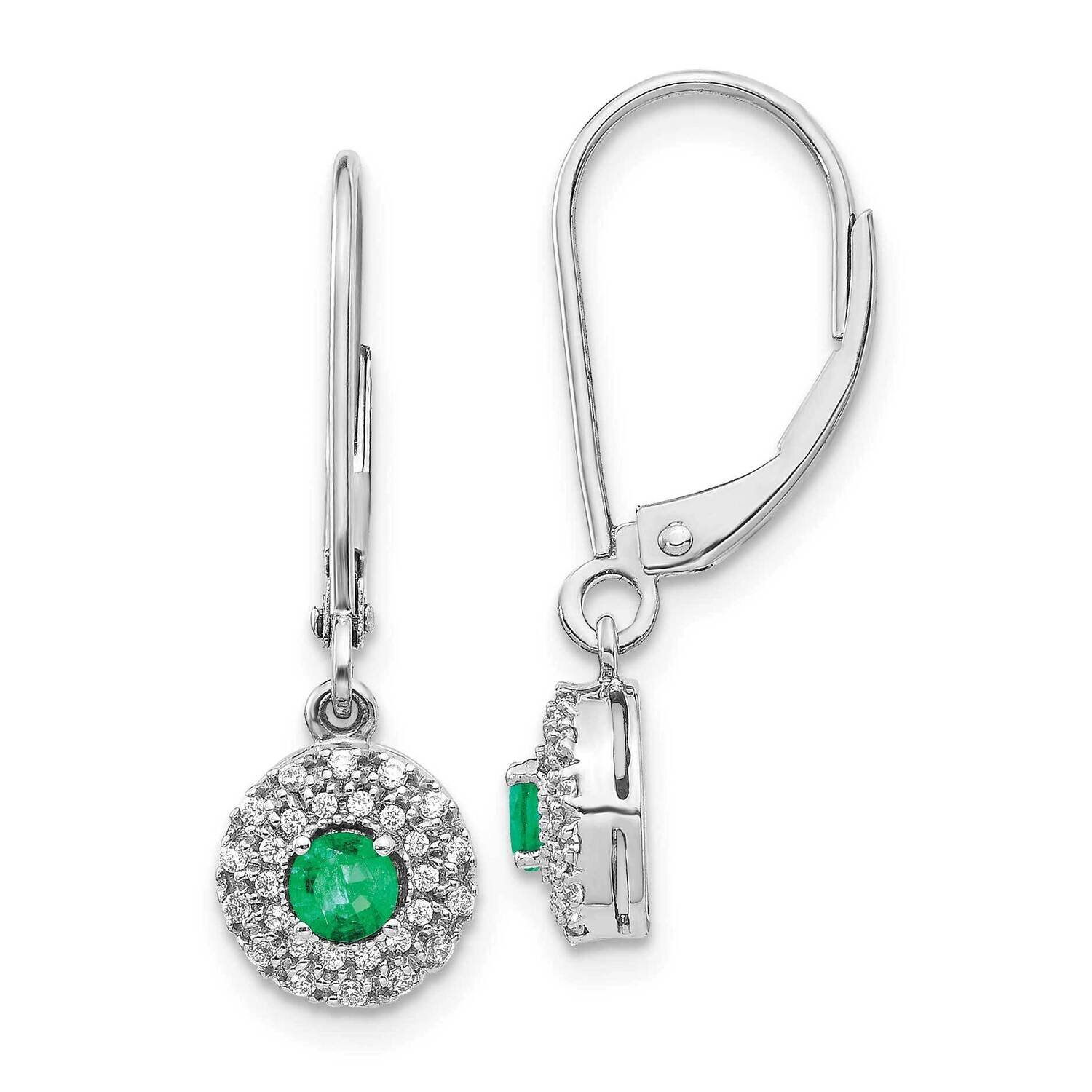 Halo Emerald Leverback Dangle Earrings 14k White Gold Diamond EM5605-EM-020-WA, MPN: EM5605-EM-020-…