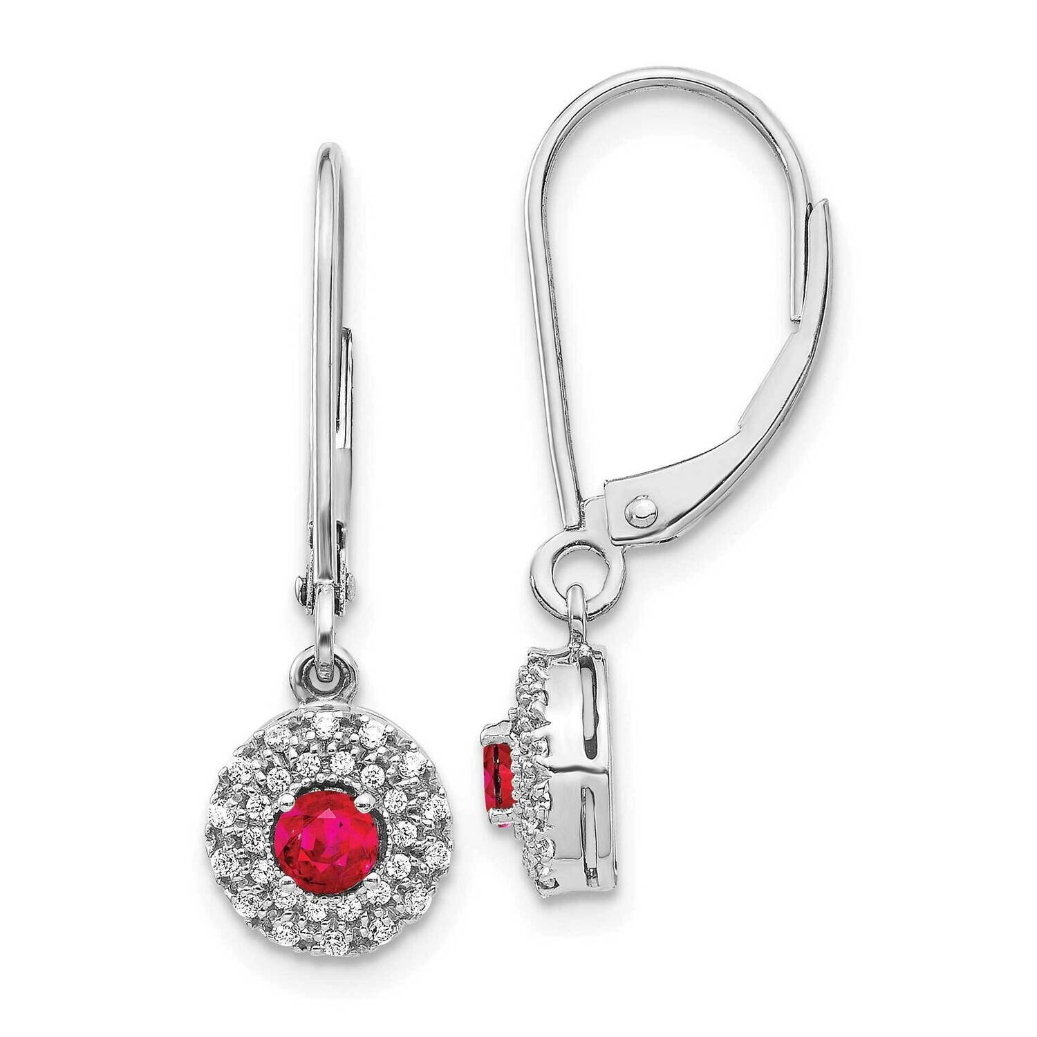 Halo Ruby Leverback Dangle Earrings 14k White Gold Diamond EM5605-RU-020-WA, MPN: EM5605-RU-020-WA,…