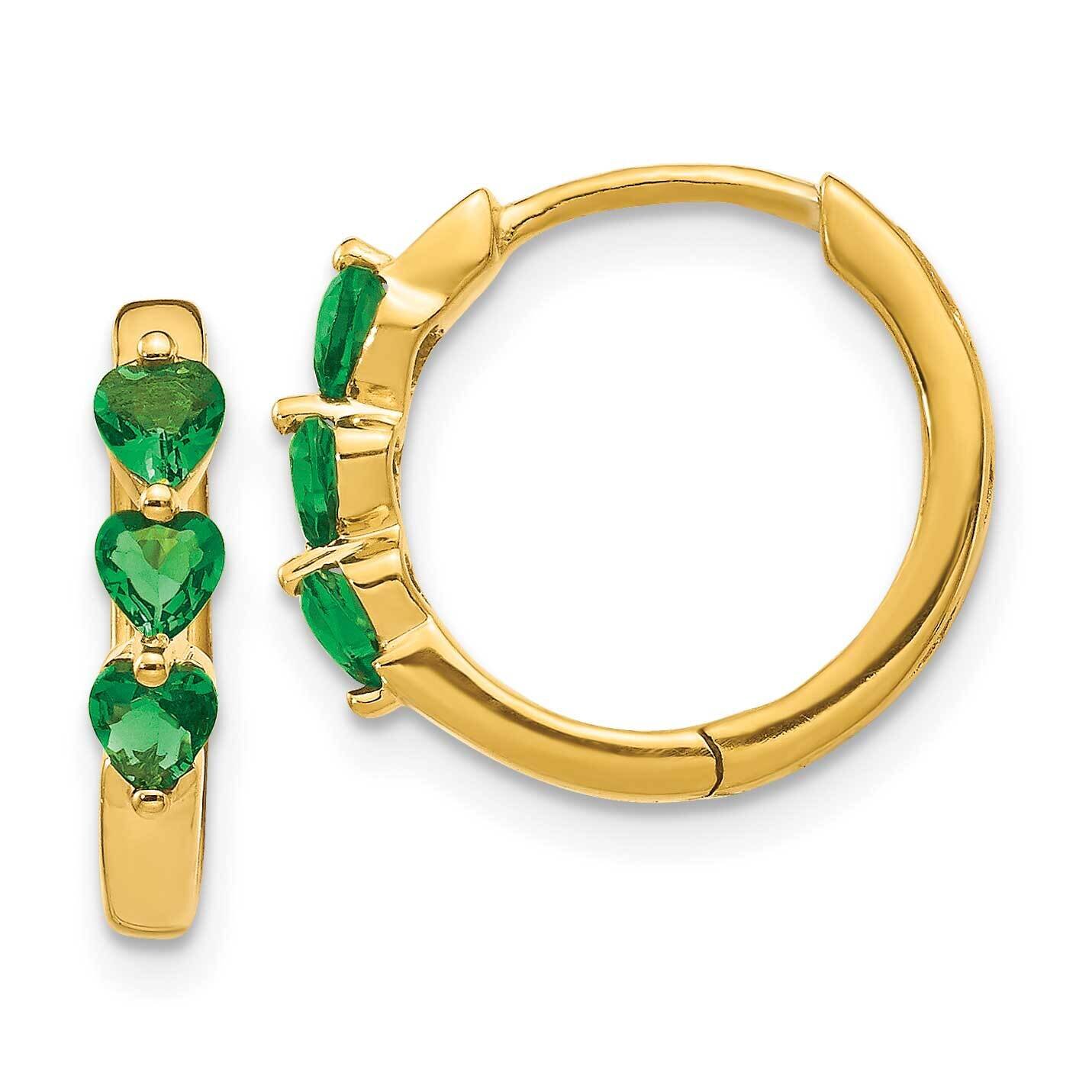 Created Emerald Polished Hoop Earrings 14k Gold EM5606-CEM-Y